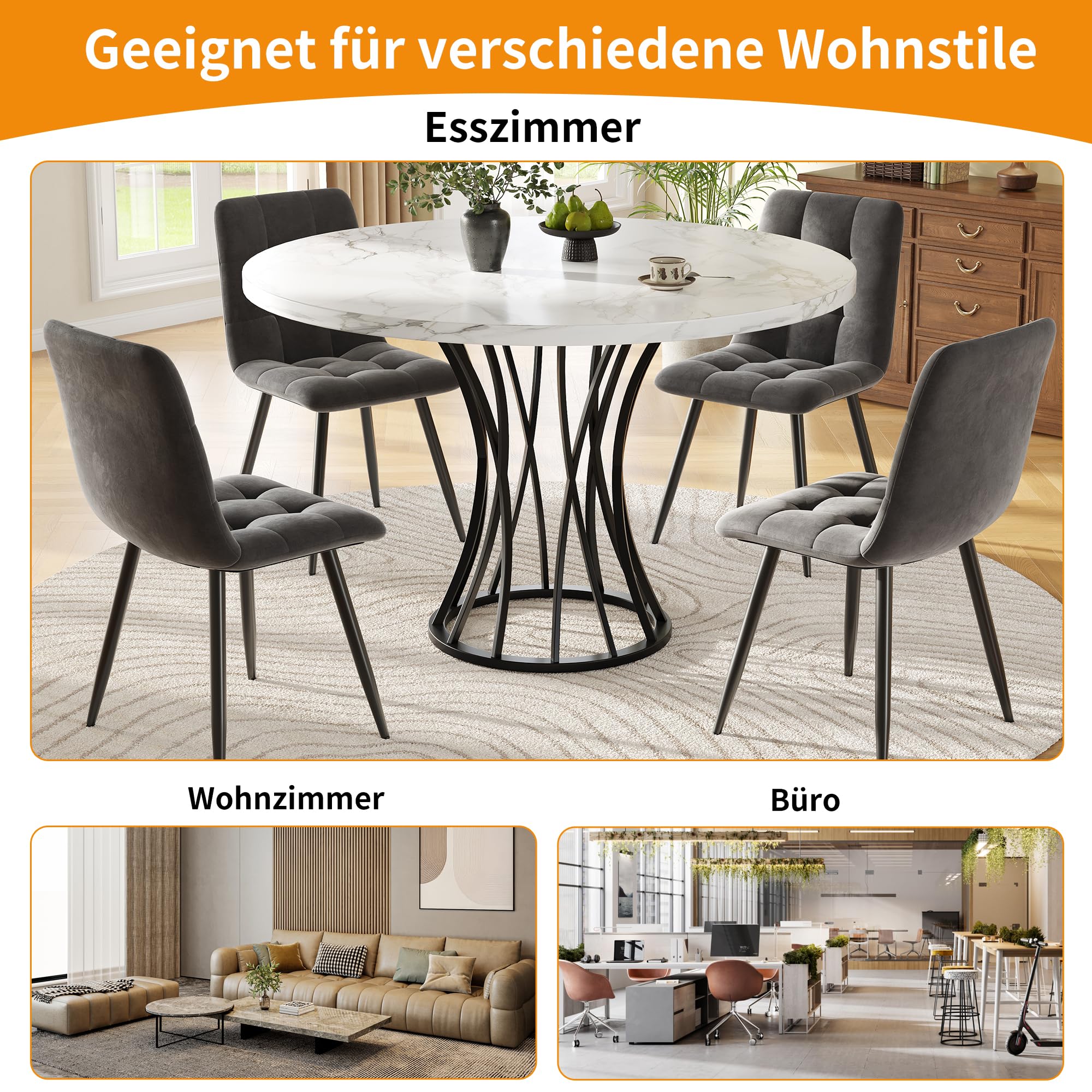 Okrągły stół do jadalni 80 x 80 x 76 cm nowoczesny stół kuchenny dla 4-6 osób regulowane metalowe nogi płyta MDF stylowe czarne wykończenie idealny do jadalni lub salonu