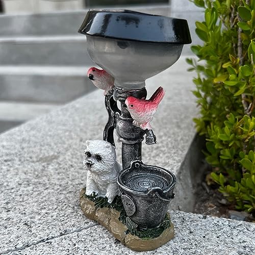 Miniatura 4 de Estatuas de jardín para exteriores, luz solar para perro, adornos de jardín solar para exteriores, linda figura de perro, adornos de jardín con