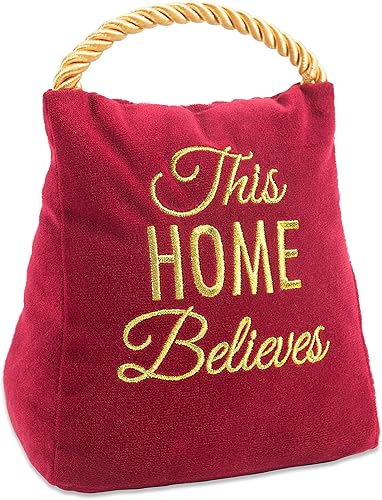 Pavilion Gift Company Pavilion-This Home Believes-Red Velvet Christmas - Tope de puerta de 6 pulgadas de alto, 2 libras, 6 pulgadas