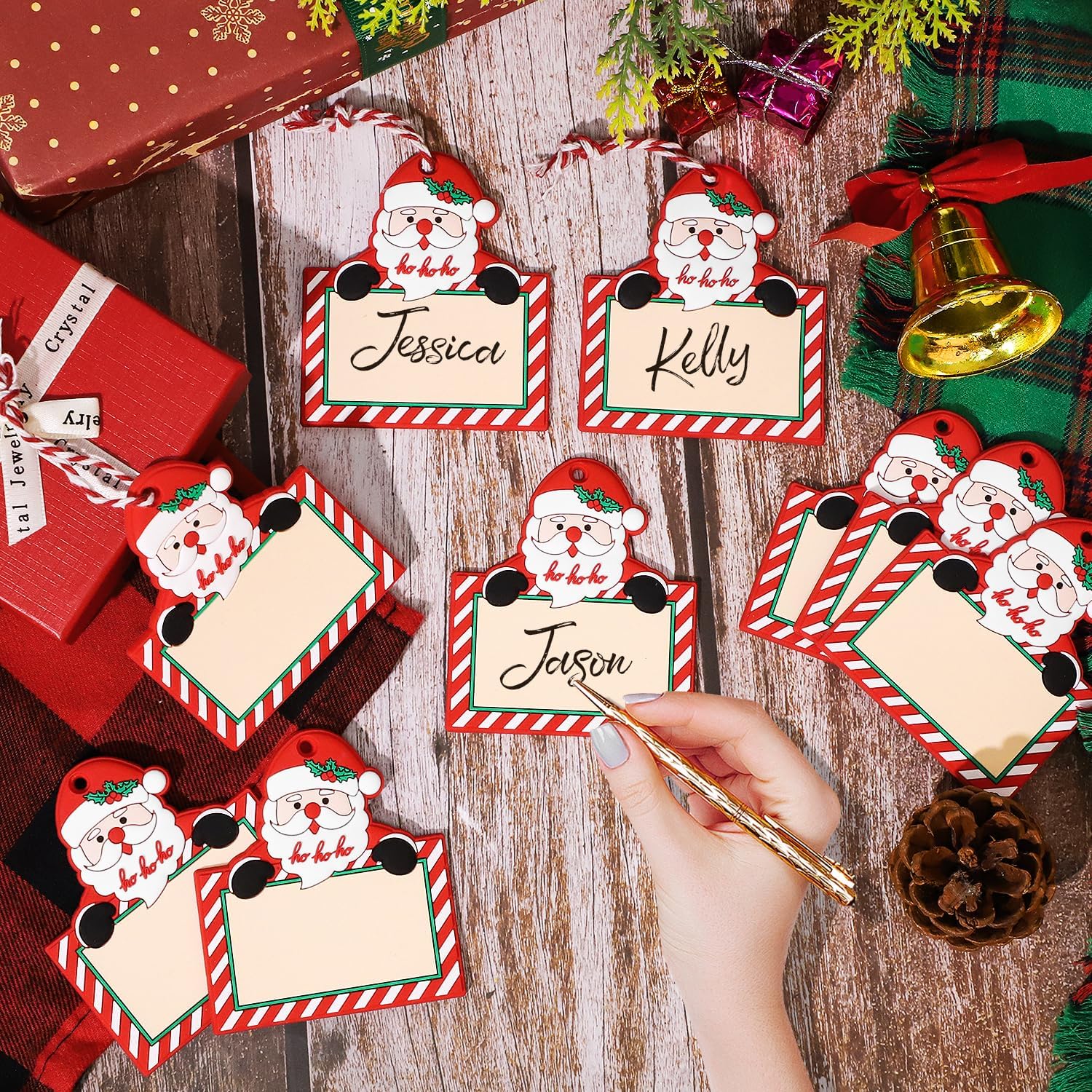 24 Pcs Stocking Tags Personalized Christmas Stocking Tag Silicone Name Tags for Christmas Stockings Labels for Presents Tag Christmas Tree Hanging Ornaments