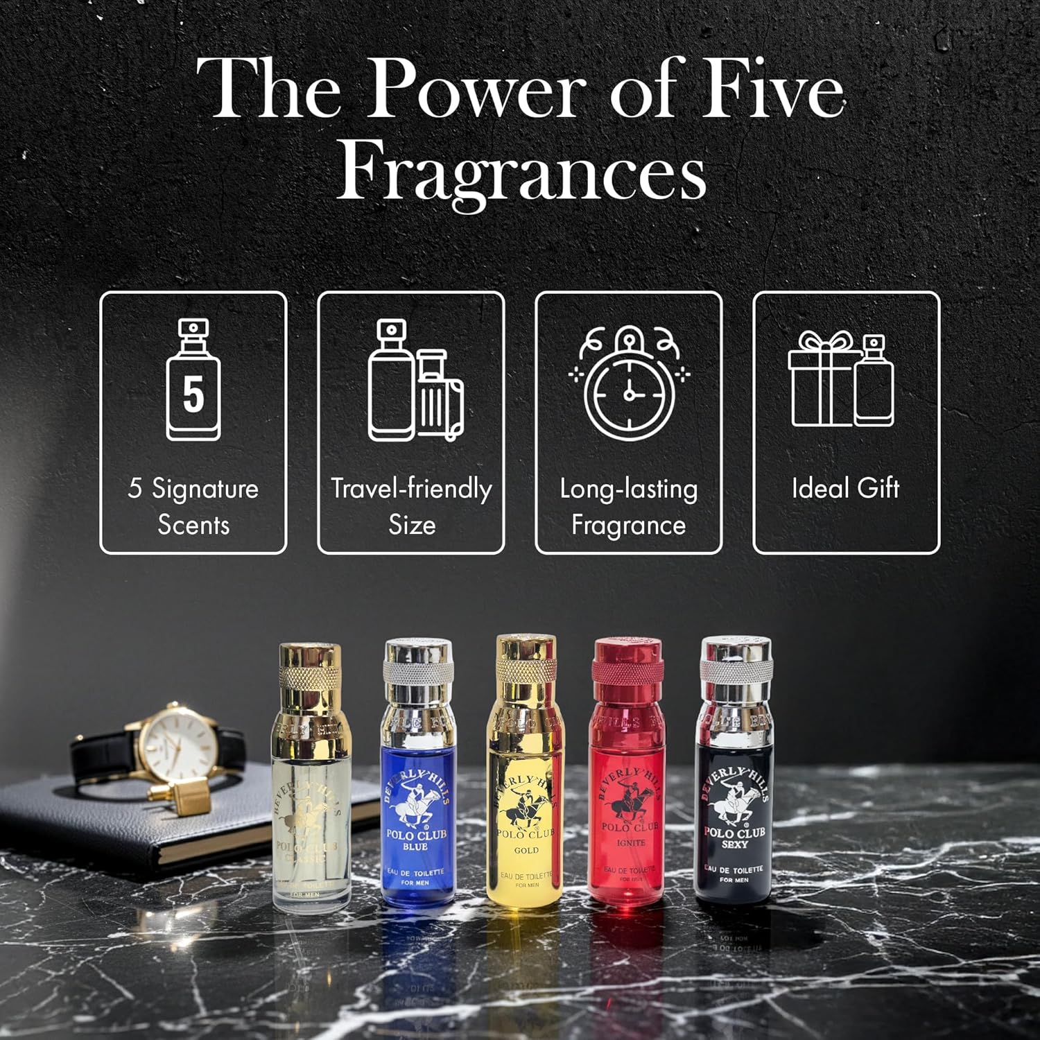 Beverly Hills Polo Club 5 Piece Mini Gift Set Exclusive for Men, EDT Eau De Toilette 5 Mini 0.5oz Bottles - Image 2