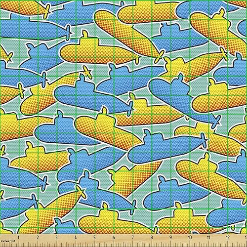 Miniatura 89 de Ambesonne Tela Geométrica por Yarda, Diseño Monocromo Patrón Abstracto de Líneas Continuas sobre Fondo Liso, Tela de Punto Elástico para Ropa