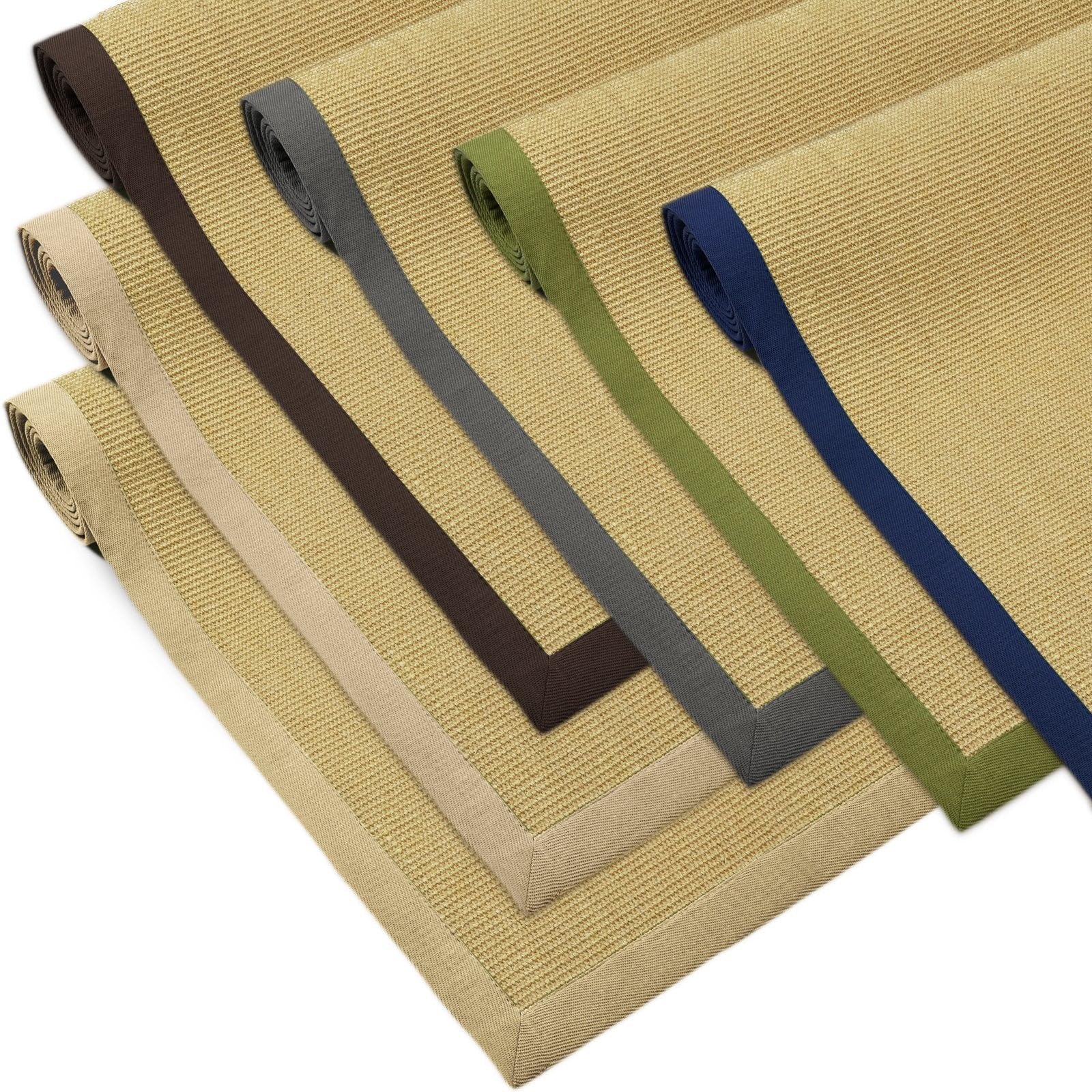 KARAT Tapis en Sisal Amazonas 100% Naturel avec Bordures en Coton - Antistatique Antidérapant- Dos antidérapant en Latex, Tapis élégant écologique pour Salon Chambre Couloir (Nature, 200 x 200 cm)