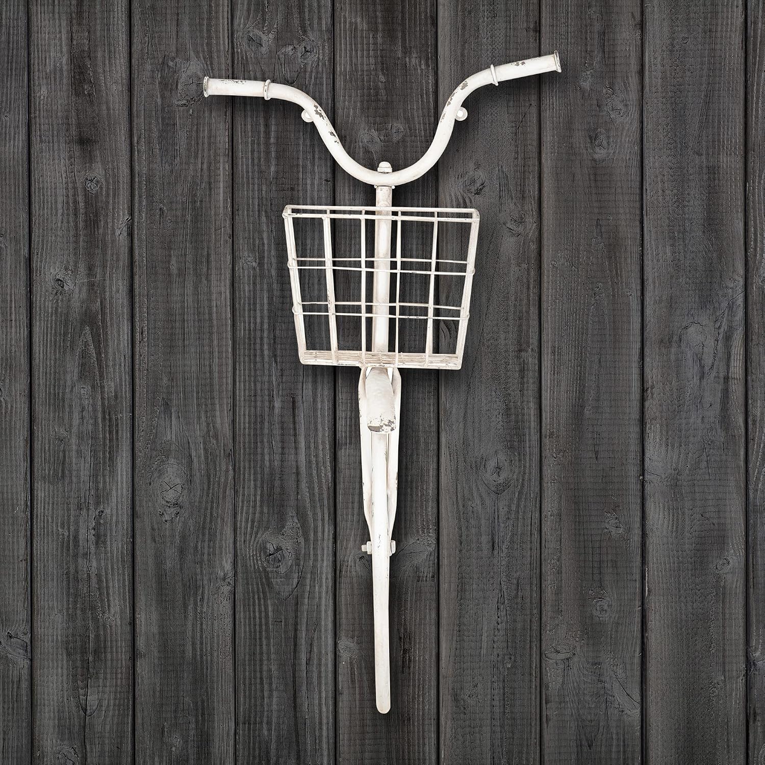 Creative Co-Op Distressed Cream Iron Bike Shaped Wall Décor with Basket