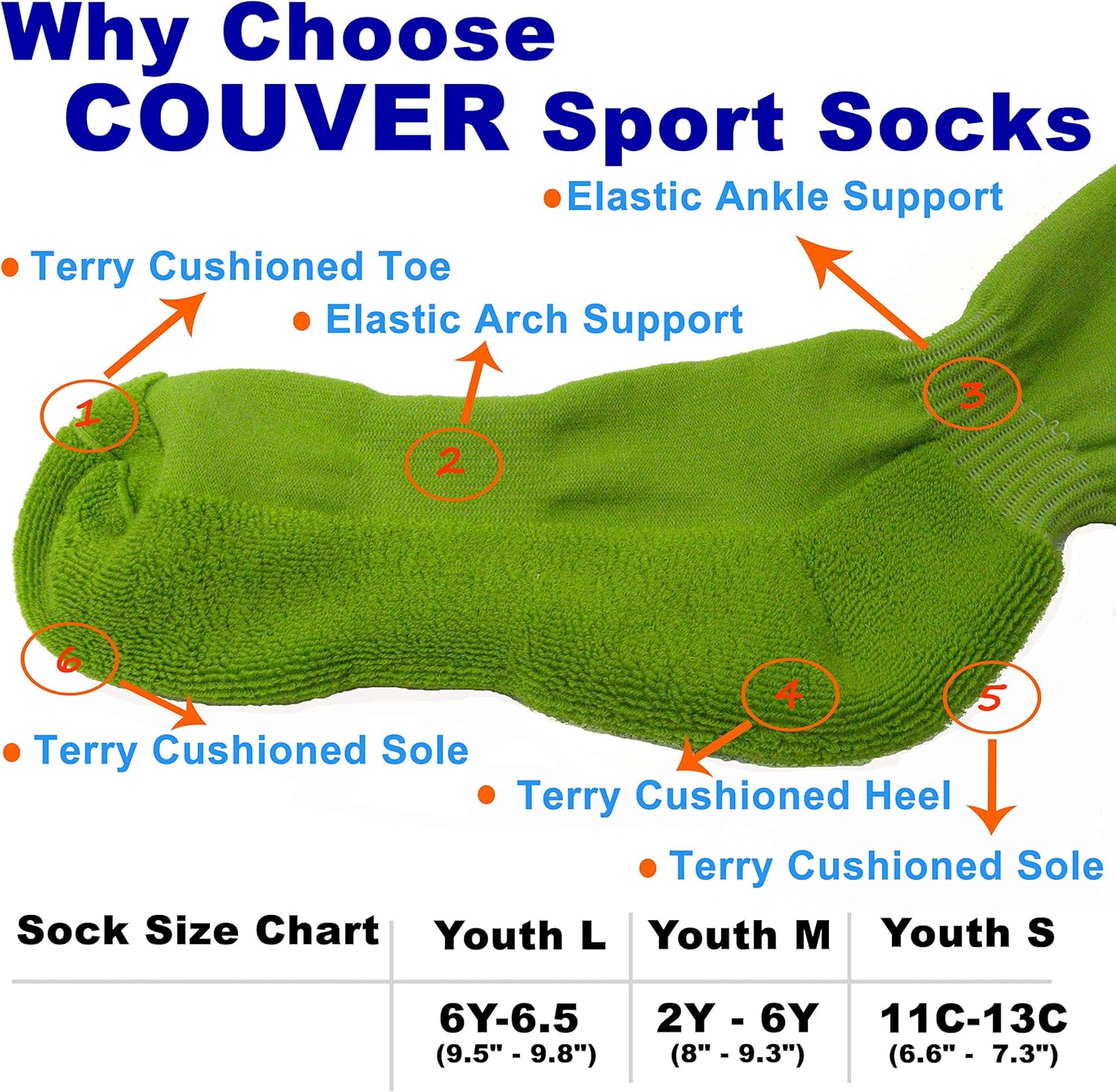 COUVER Mens Knee High Sports Socks - Over the Calf Cushioned Baseball & Softball Athletic Socks for Men - 1 Pair