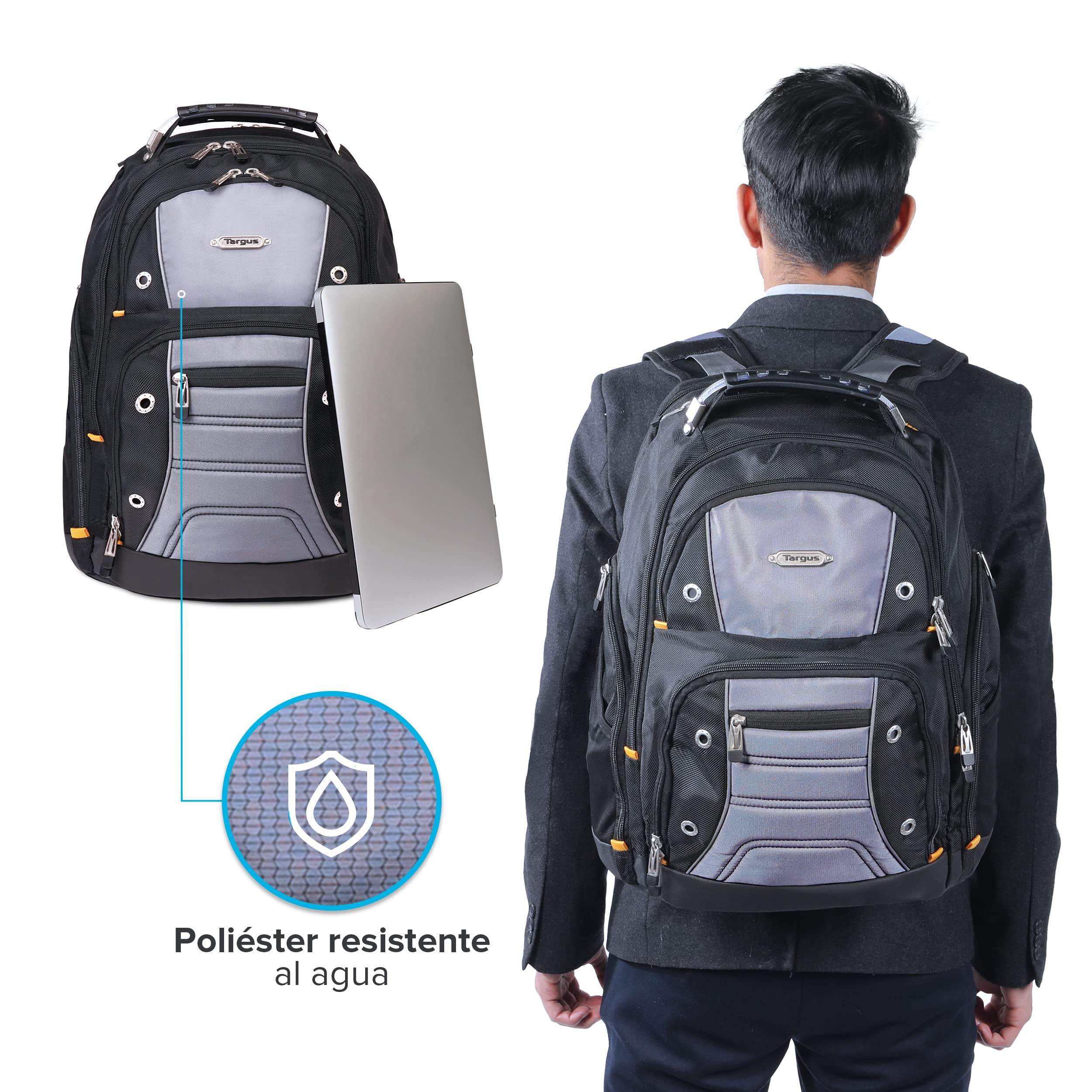 Targus Mochila Drifter TSB238EU, de 32 litros. La Mejor opción para Trabajadores, Estudiantes y videojugadores; Apta para la mayoría de los Ordenadores portátiles de hasta 15.6” – Negra/Gris