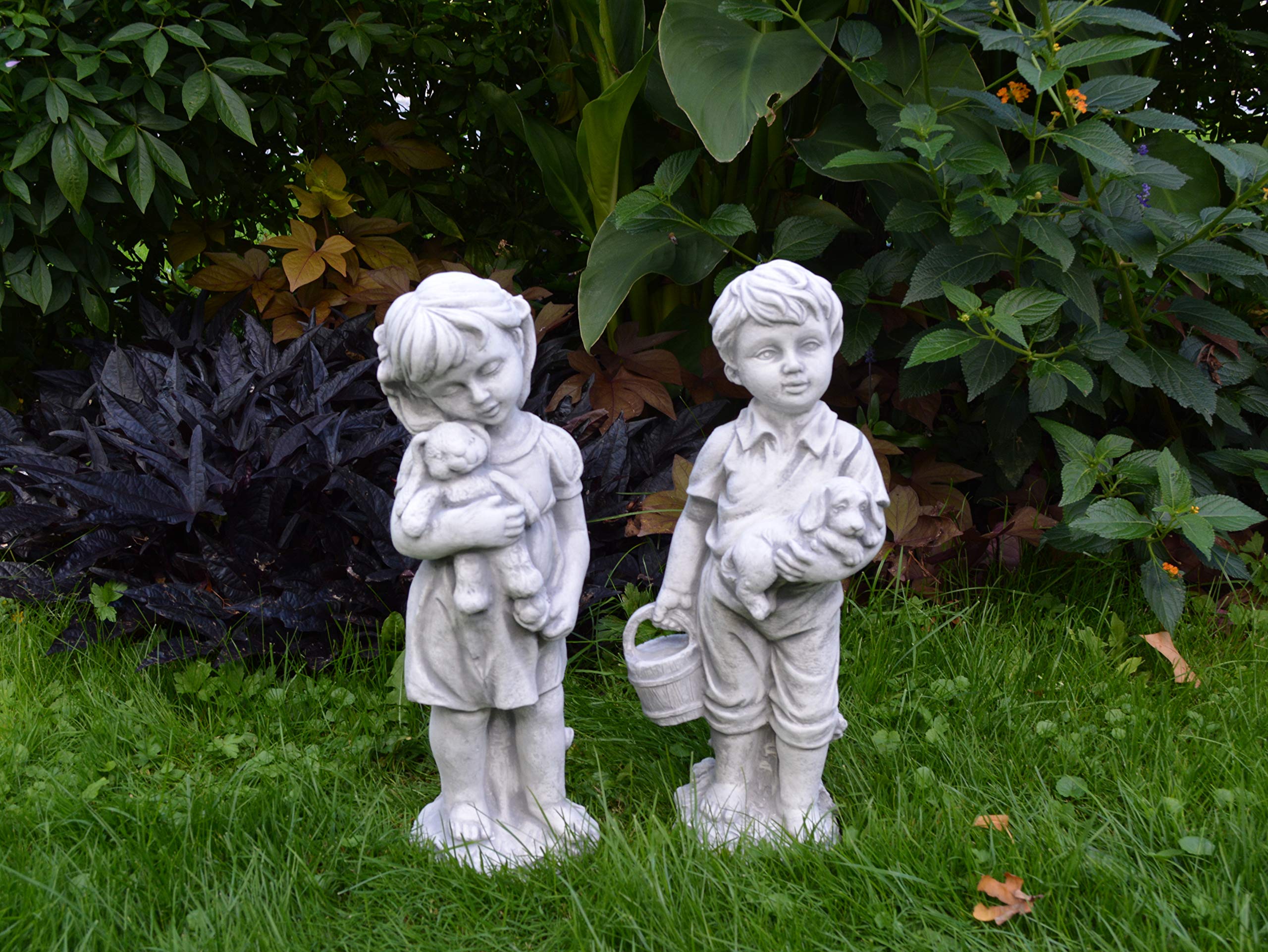 gartendekoparadies.de Set Ragazzo e Bambina Figura Pietra H 42/43 cm 12 kg Grigio Resistente al Ghiaccio per Esterni