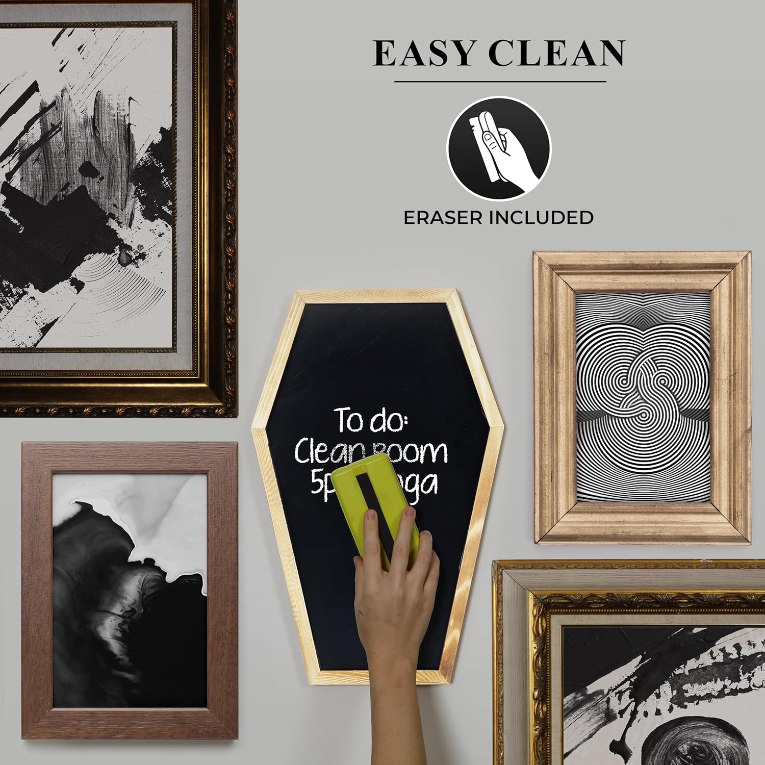 Coffin Chalk Board with Double Sided White Board & Mini Coffin Blackboard - Gothic Wedding Decor - Spooky 17x10.5 inches - Eraseable Coffin Letter Board for Halloween Decor - Gothic Curiosities