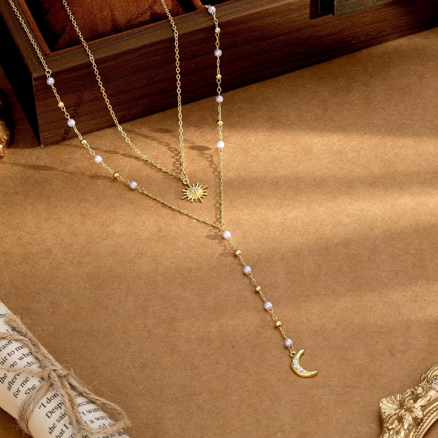 CHESKY Long Necklaces for Women, 14k Gold Plated/Streling Silver Lariat Necklace Dainty Statement Prom Necklace Rosary Cross Sun Drop Pendant Dangle Necklace Gold Prom Jewelry for Women Gifts