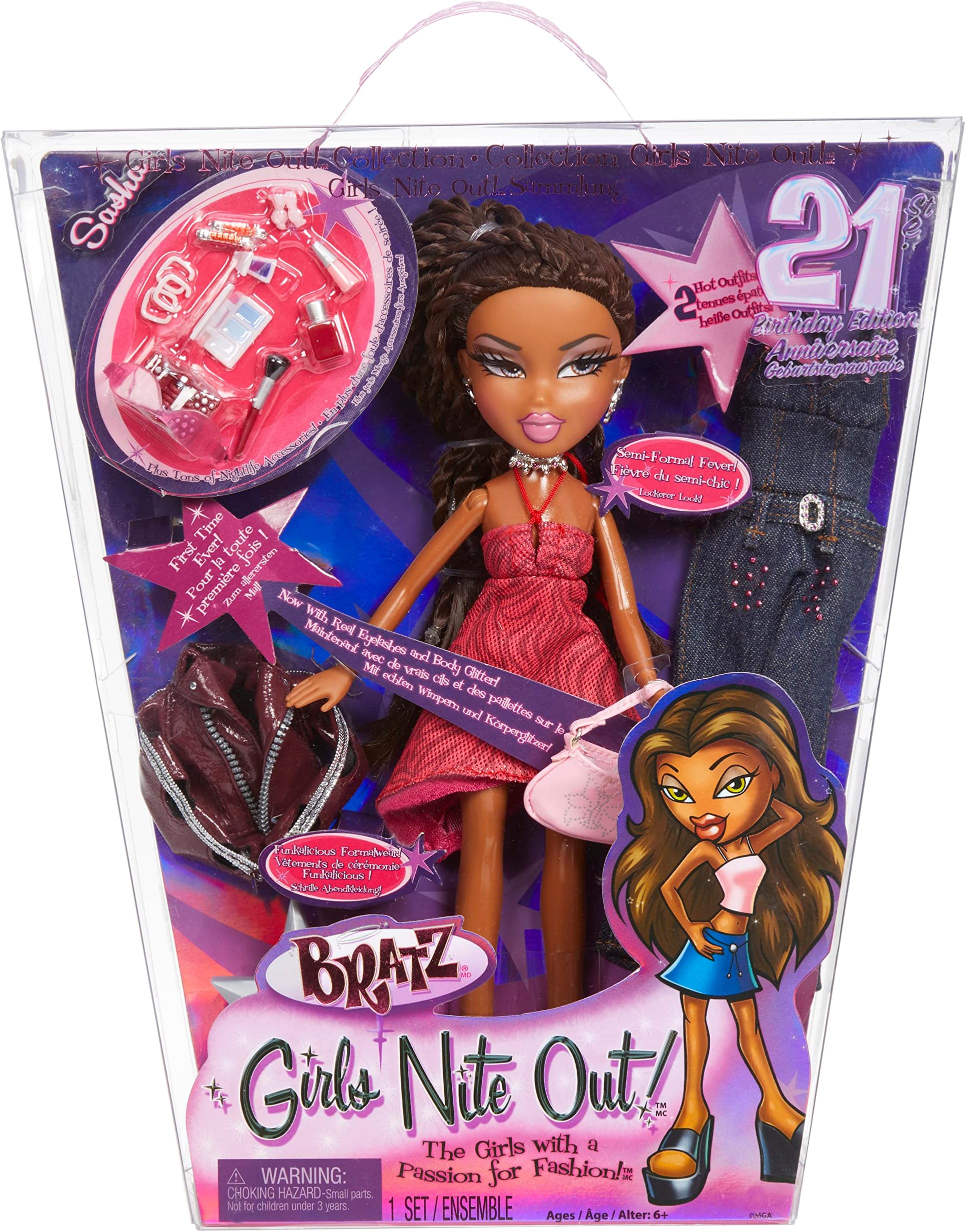 Bratz 21st Birthday Special Edition Fashion Doll - SASHA - Includes 2 Fashion Outfits, 2 Pairs of Shoes, Purse, and Glamorous Accessories - Fan Favourite Rerelease - For Kids and Collectors Ages 4+