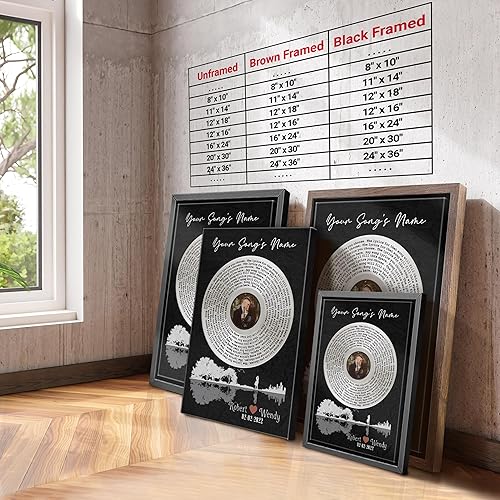 Vista 147 de H-DEWALL Letras de canciones personalizadas, lienzo enmarcado en marrón, música romántica del día de San Valentín, regalo personalizado para marido