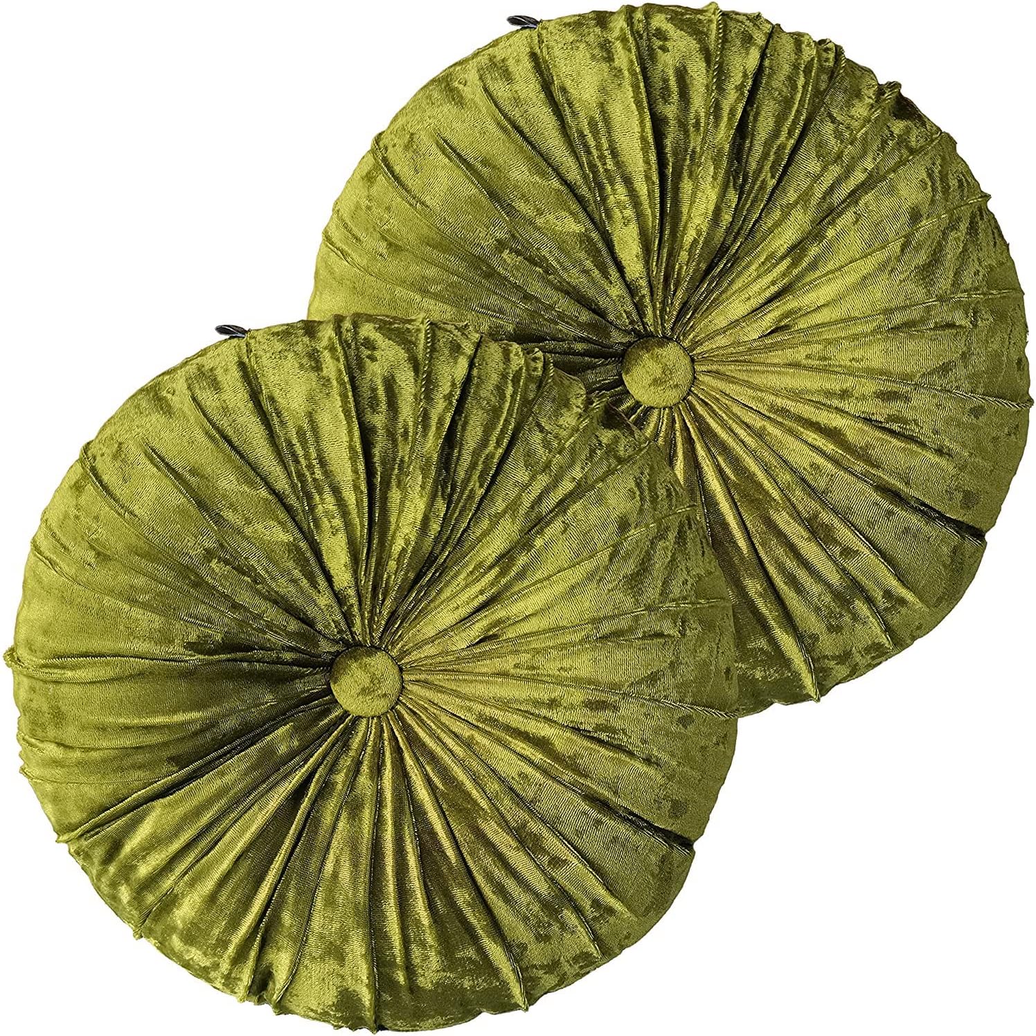 Verpert Pack 2：Round Floor Cushions Pillow, Solid Color Velvet Meditation Cushion Pumpkin Pleated Meditation Pillow for Home Sofa Bed Car Decor Floor Pillow Cushion Green