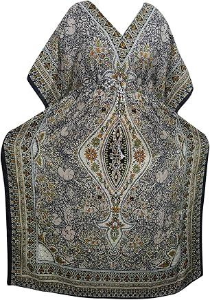 Mogul Interior Kaftan Housedress Black Dashiki Print Cover Up Caftan Evening Maxi Dresses XXXL