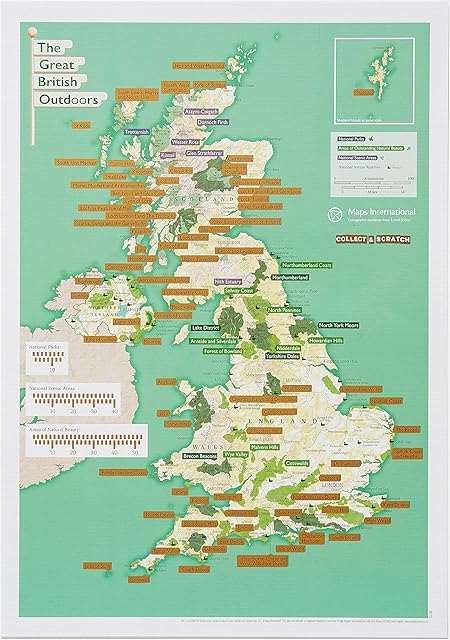 Scratch Off British National Parks & Outdoors Poster Gift for Nature Outdoor Lovers - 30 (w) x 42 (h) cm