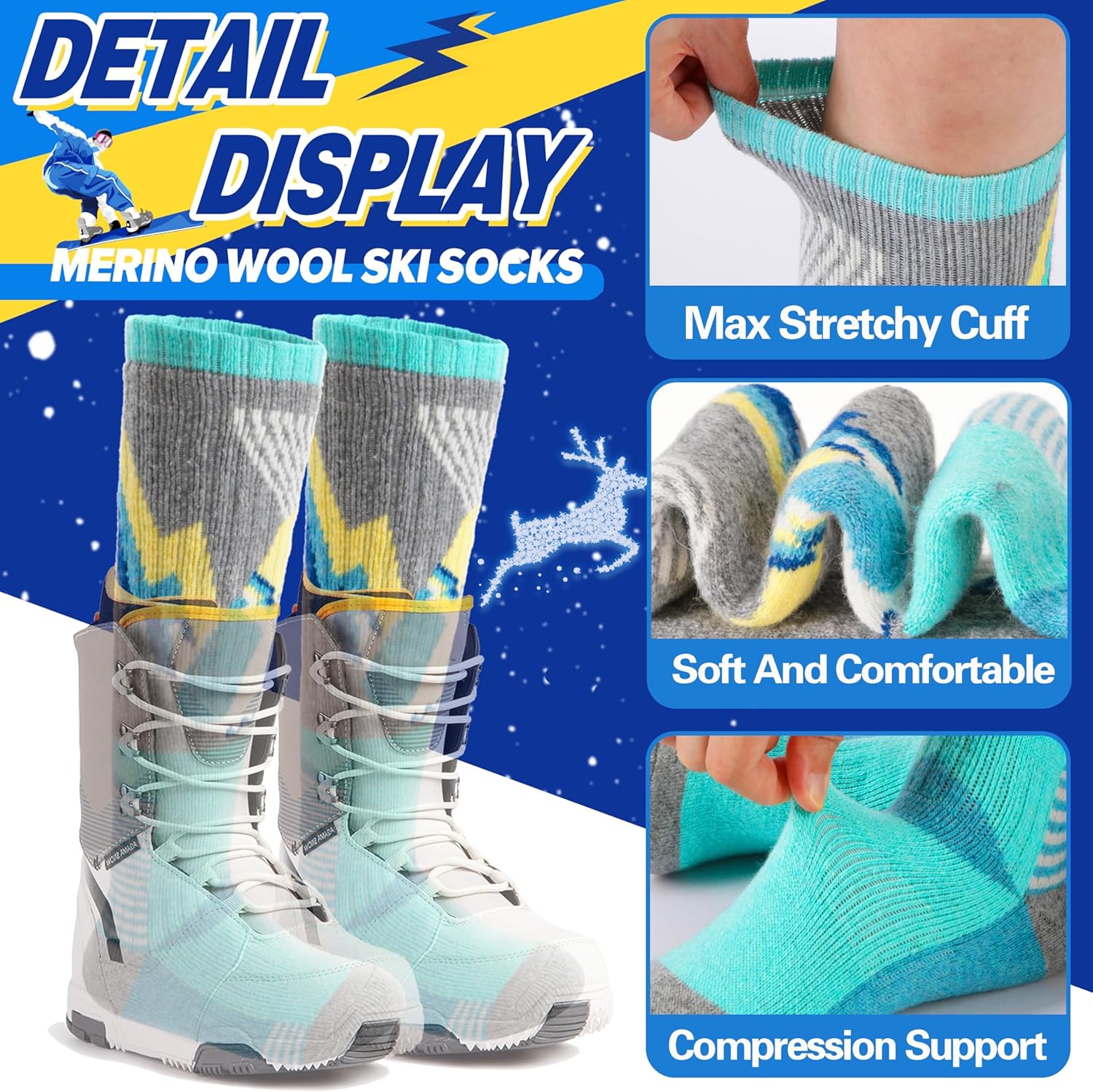 ANTSANG 3 Pairs Kids Merino Wool Ski Socks Boys Girls Thermal Thick Warm Winter Cozy Socks for Skiing Snowboarding - Image 5