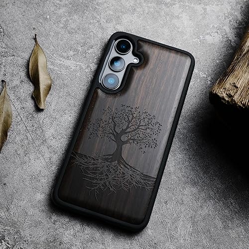 Miniatura 4 de Carveit - Funda de madera para Galaxy S24 - Madera natural y TPU negro suave a prueba de golpes - Diseño de madera único compatible con Samsung S24