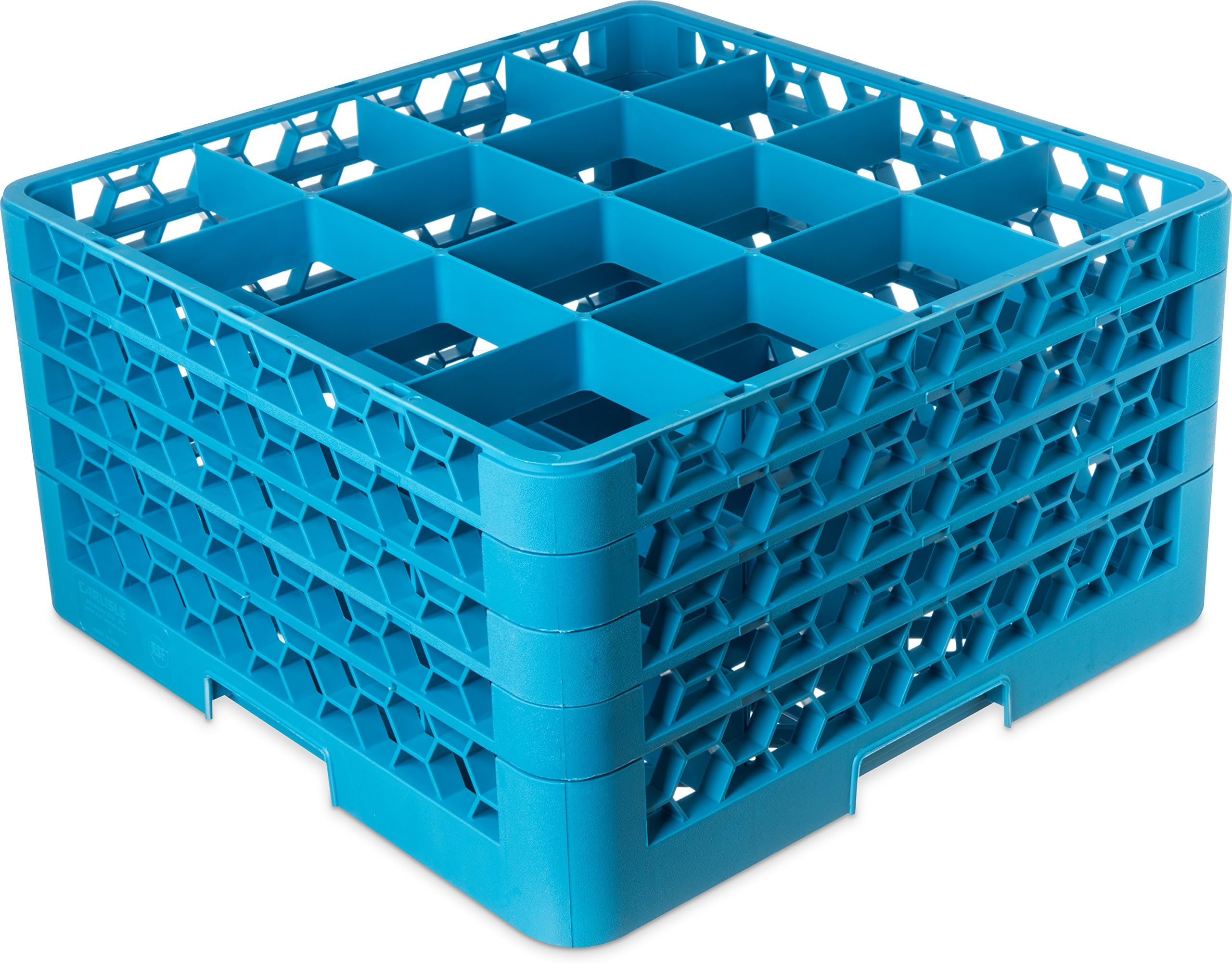 CarlisleFoodService Products RG16-414 16 Compartment Glass Rack with 4 Extenders, Polypropylene, Carlisle Blue