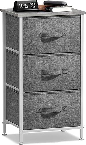 Miniatura 9 de Sorbus Cómoda de mesita de noche con 3 cajones de madera sintética, mesita de noche con almacenamiento, marco de acero, parte superior de madera,