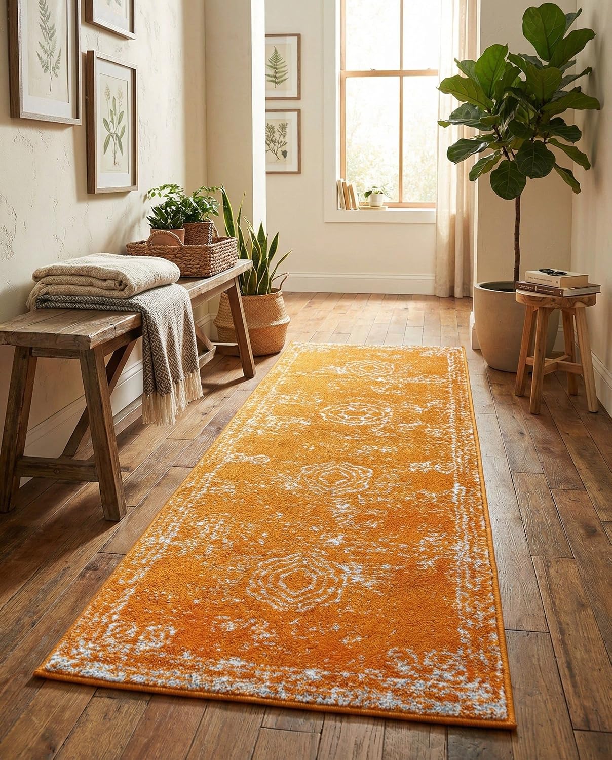 Rugs.com Dover Collection Rug – 6 Ft Runner Orange Low-Pile Rug Perfect for Hallways, Entryways