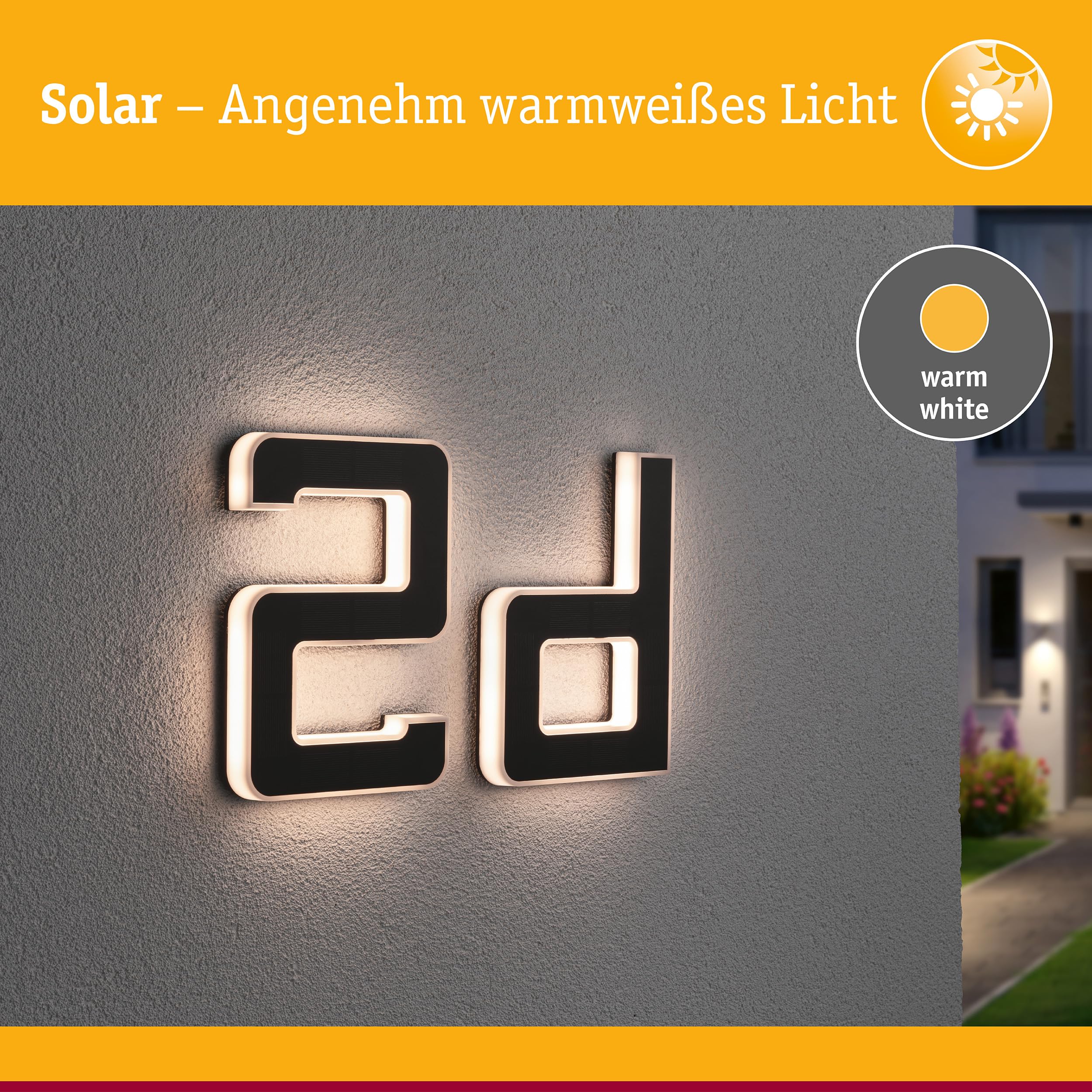 Paulmann 94653 LED Solar Hausnummer D IP44 Warmweiß Akku wechselbar incl. 1x0,2 Watt Solarleuchte Schwarz Solarlampe Kunststoff Solarlicht 3000 K