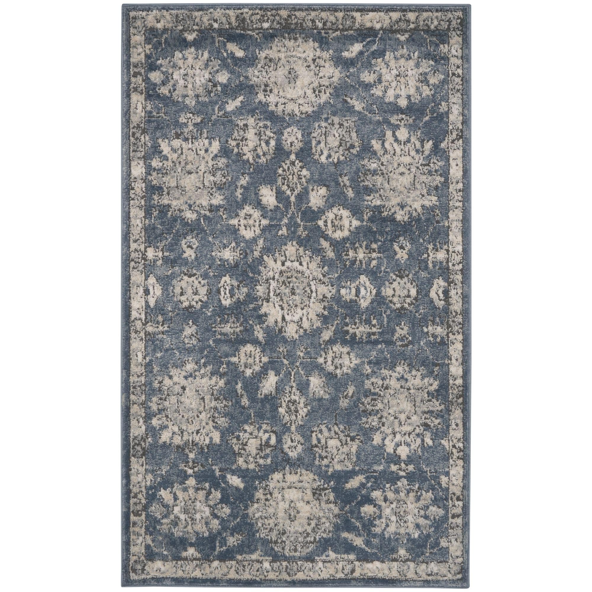 HomeRoots 3' X 5' Blue and Beige Oriental Power Loom Non Skid Area Rug
