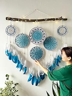 Large Dream catcher blue customs wall hanging, boho home decor, Large Dream Catcher, Macrame Dream Catcher, Dream Catcher Wall Hanging