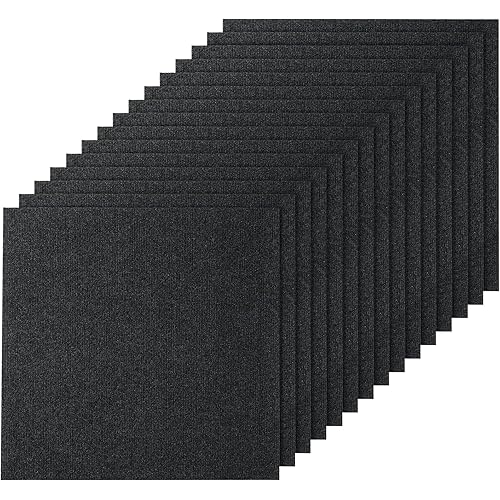 VEVOR 24 x 24 Peel and Stick Carpet Tiles Squares with Self Adhesive & Soft Padded for Indoor Outdoor Kitchen Living Room Bedrooms - Pack of 15/60 sq ft/Carbon Black