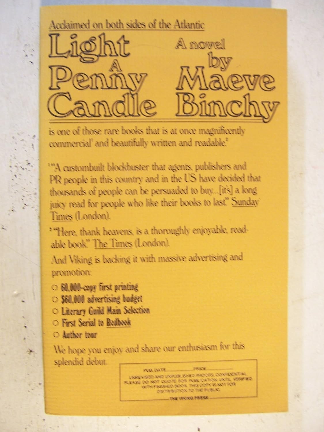 LIGHT A PENNY CANDLE. Maeve Binchy Books
