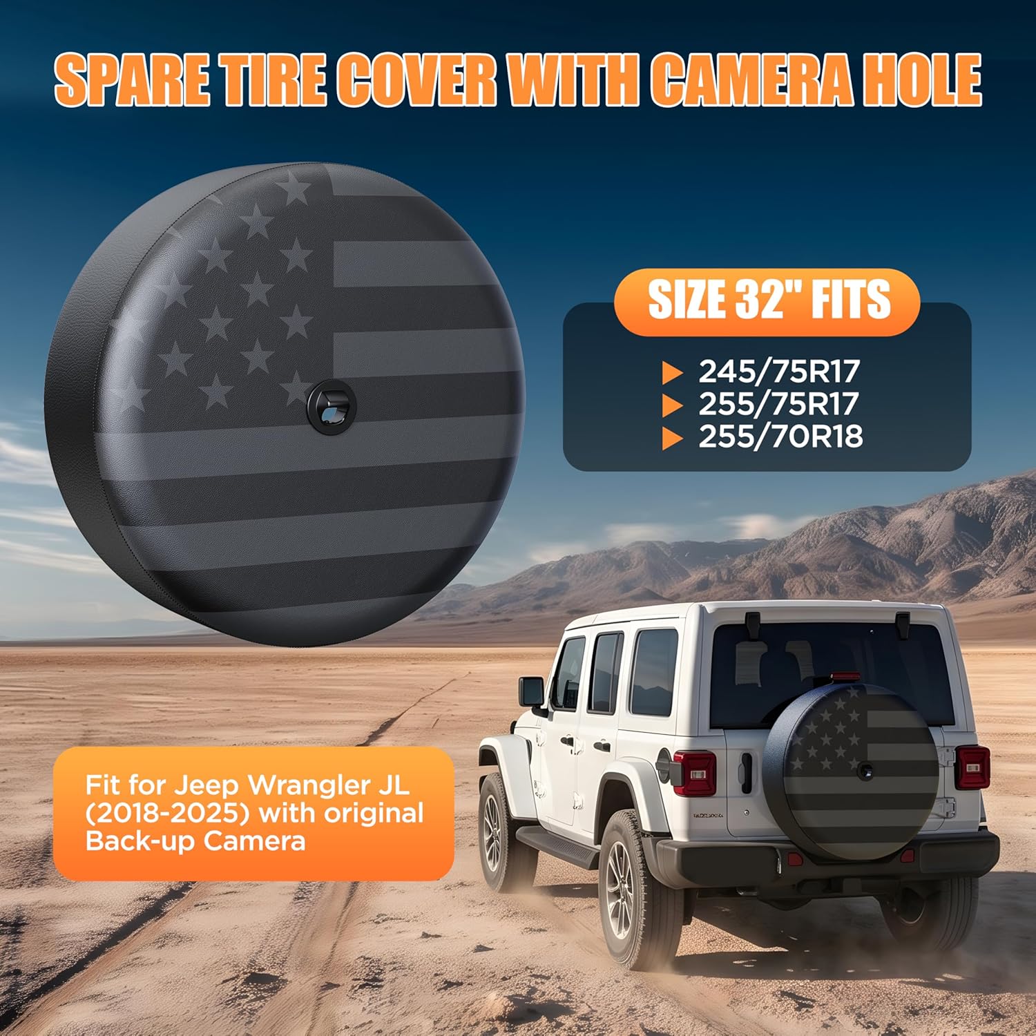 Moonet Tire Cover with Camera Hole, for Jeep Wrangler
