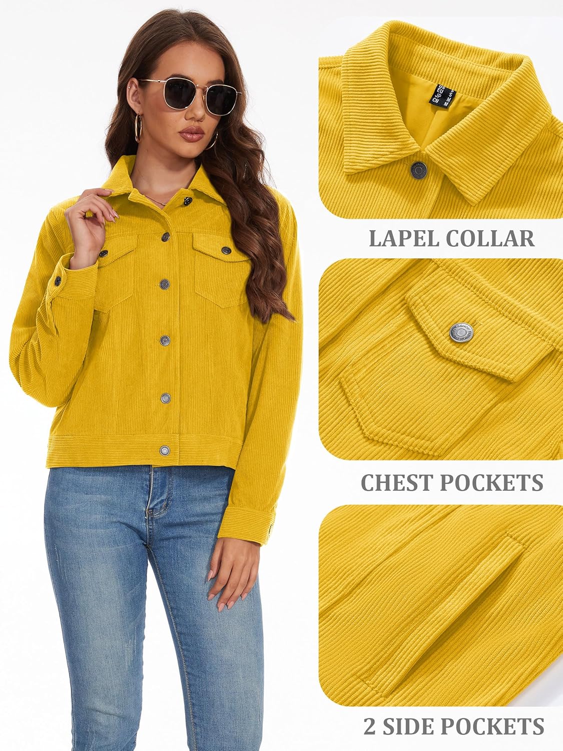 MAGCOMSEN Women's Corduroy Jacket Fashion Cropped Jackets Button Down Shacket Long Sleeve Outerwear with Flap Pockets - Image 4