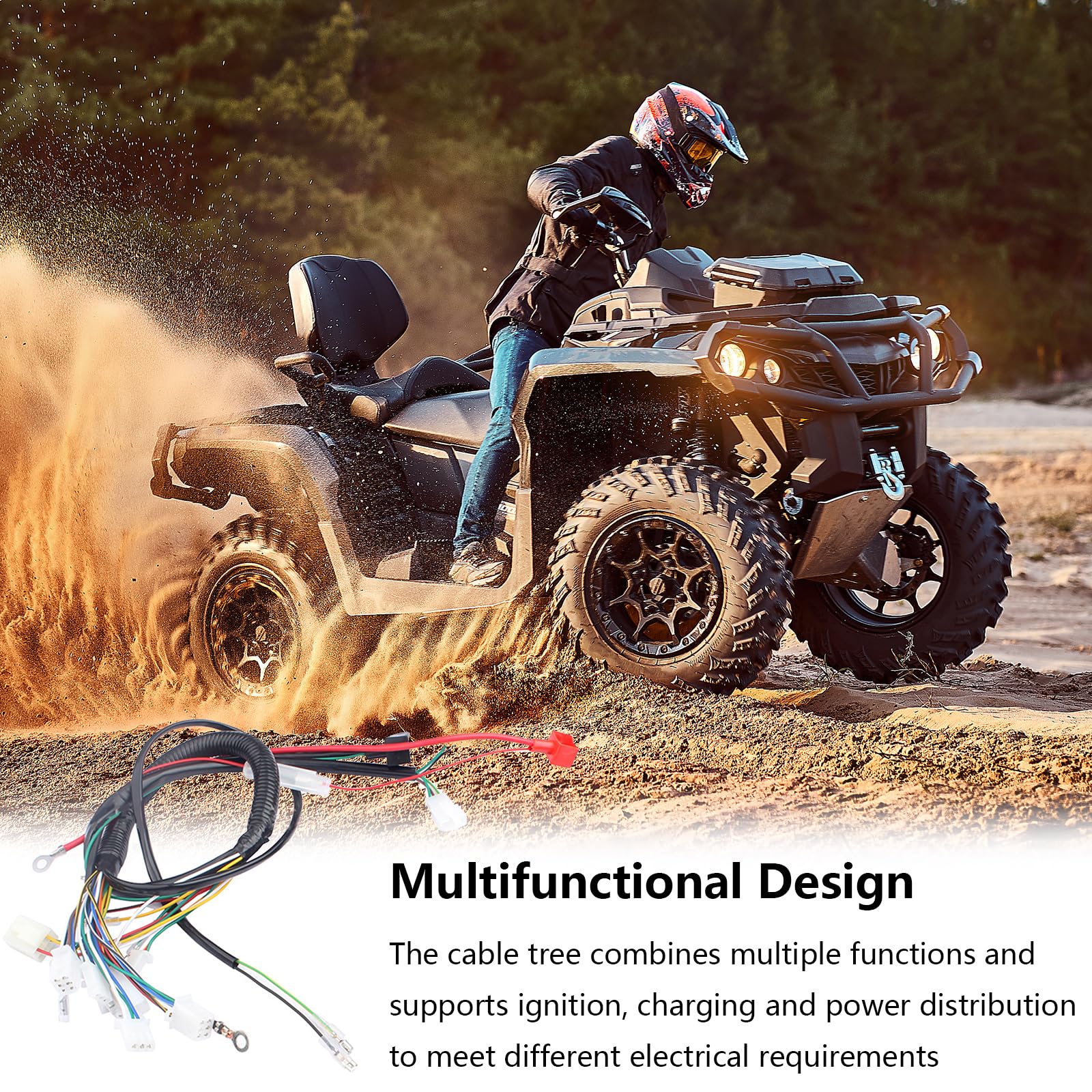 Fascio Cavi ATV 50-125 cc, Kit Elettrico Completo CDI Bobina Accensione Blocchetto Chiave Relè Regolatore Interruttore Candela Ricambio Per Quad E Dirt Bike Facile Installazione