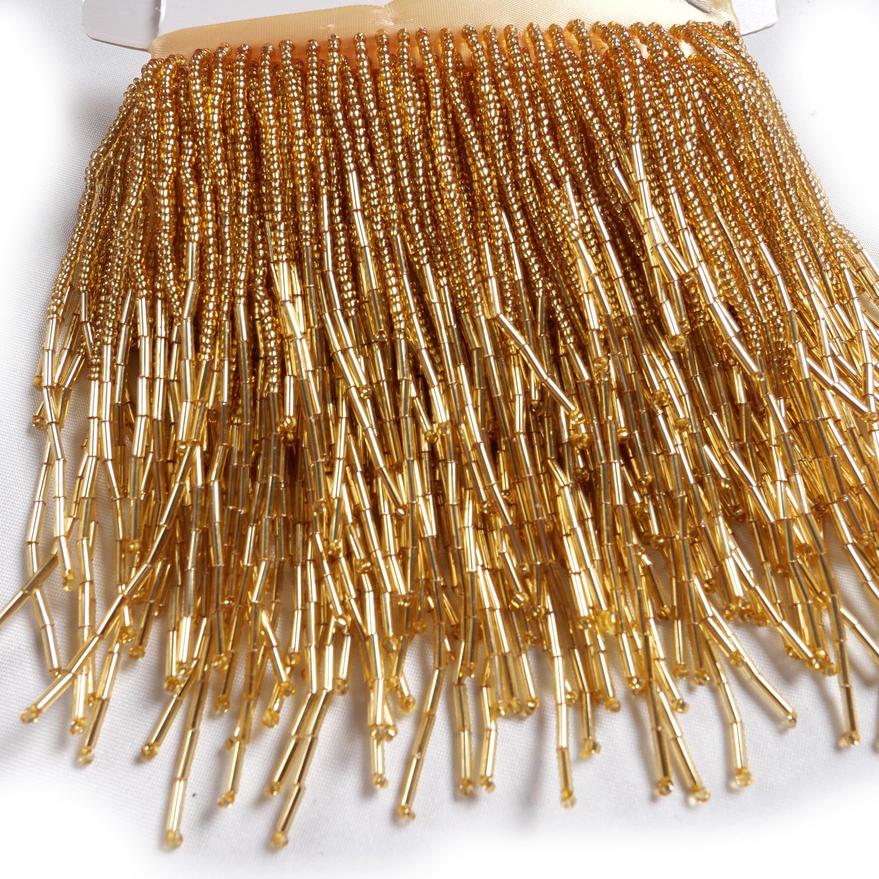 Perline dorate con frange e perline in vetro con perline ondulate a forma di acqua con frange per accessori di abbigliamento, decorazione fai da te
