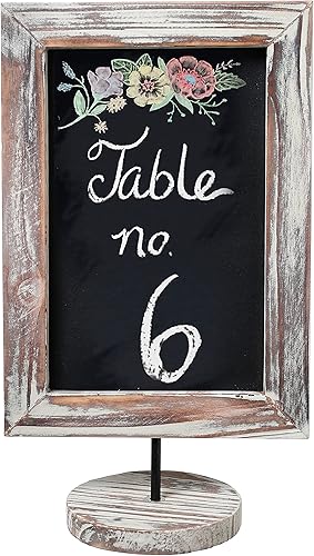 Miniatura 3 de MyGift Juego de 2 letreros de pizarra de 12 pulgadas con marco rectangular de madera soplada y base redonda, letrero rústico para mesa de boda,