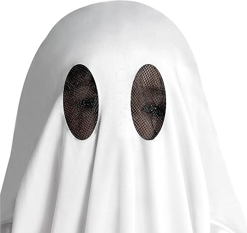 Miniatura 5 de Spooktacular Creations Disfraz de fantasma para niños, disfraz de Halloween silencioso blanco con bolsa de calabaza