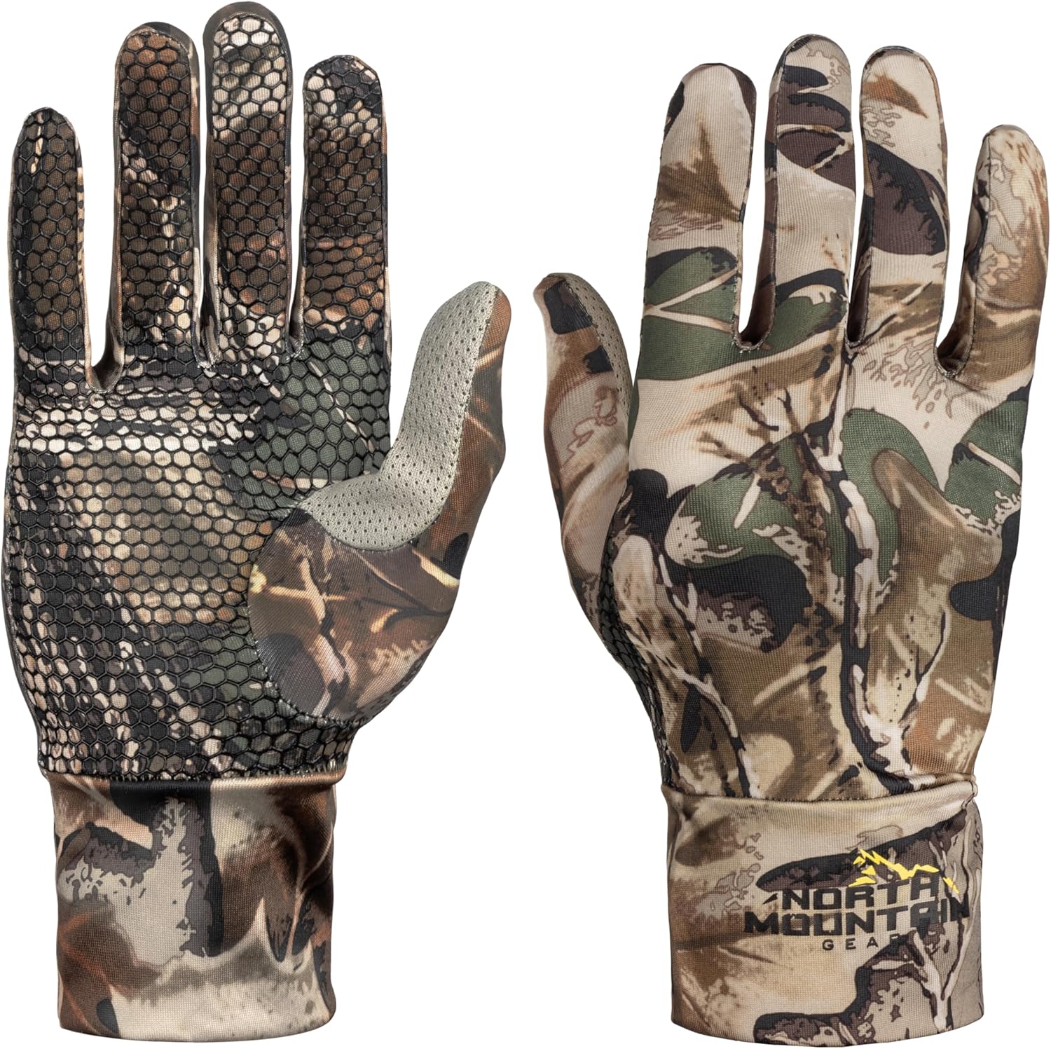 North Mountain Gear Stretch‑Fit Hunting Gloves, Lightweight Camo Glove Liner