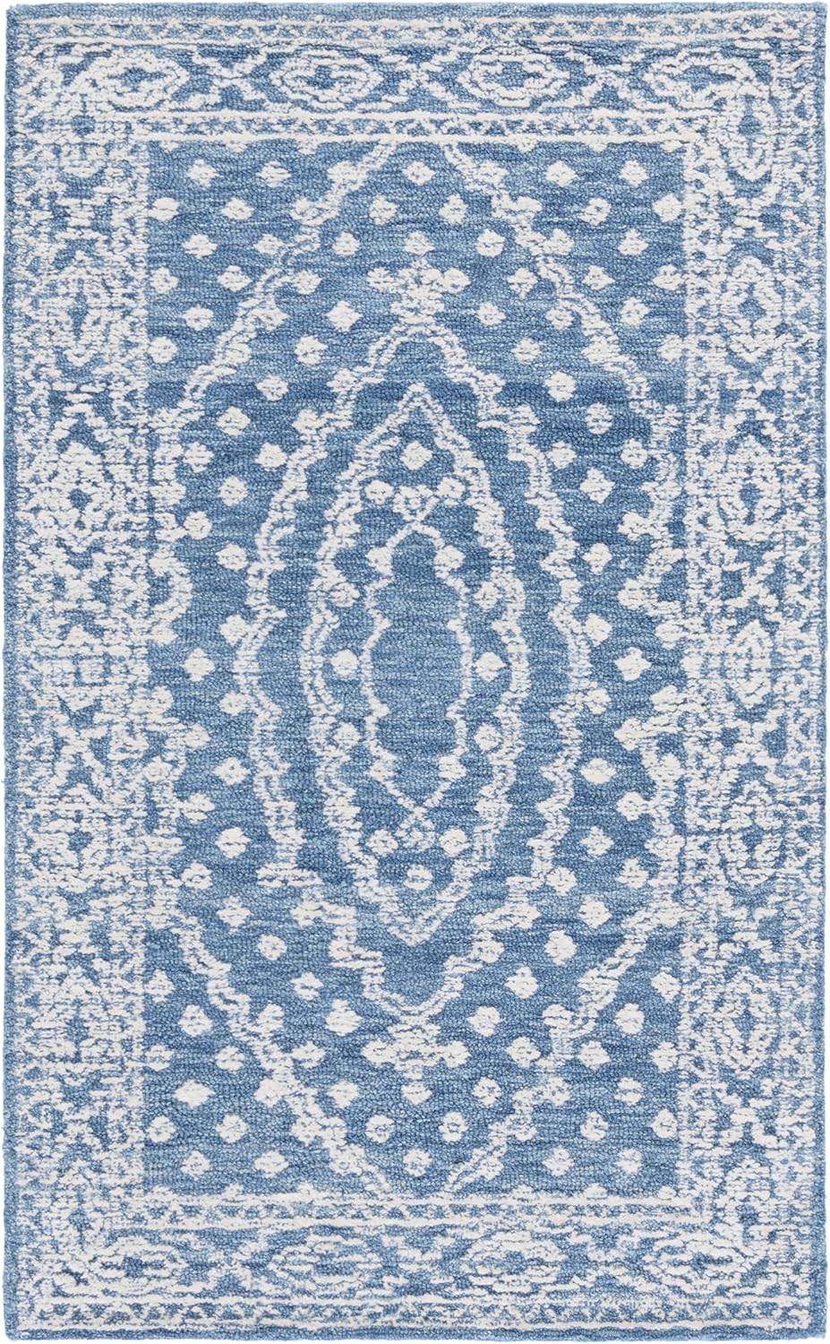 SAFAVIEH Ebony Collection Area Rug - 3' x 5', Ivory & Navy, Handmade Wool, Ideal for Living Room, Bedroom, Dining (EBN306N-3)