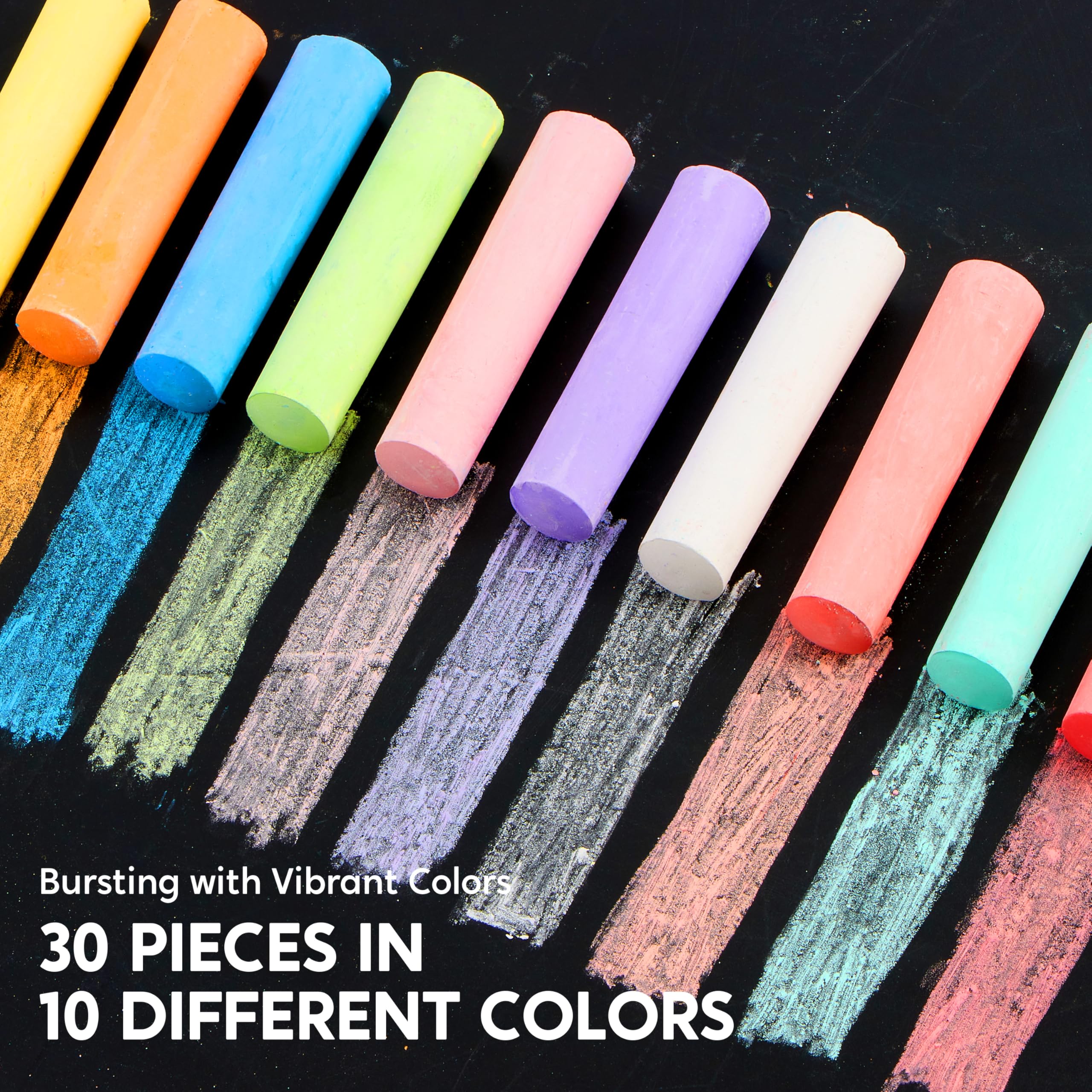 JOYIN 30 Pack Washable Sidewalk Chalk Set in 10 Colors for Kids Non-Toxic Giant Pavement Chalk for Indoor Outdoor Blackboard Garden Art Drawing Painting - Image 2