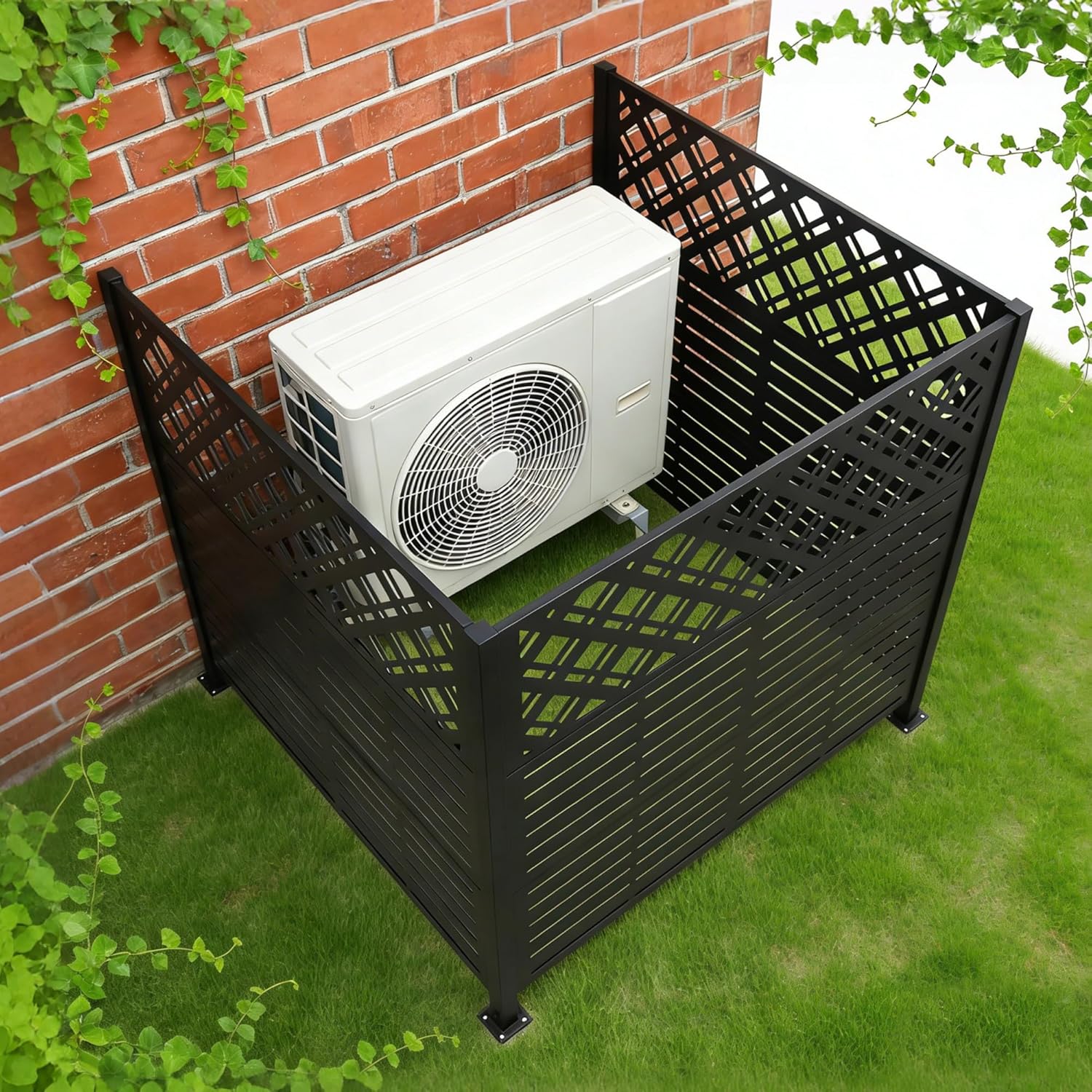 Metal Privacy Screen (2 Panels, 48''W X 47.3''H) - Outdoor Enclosure for AC Unit, Trash Can, Pool Equipment, Rhombus Black