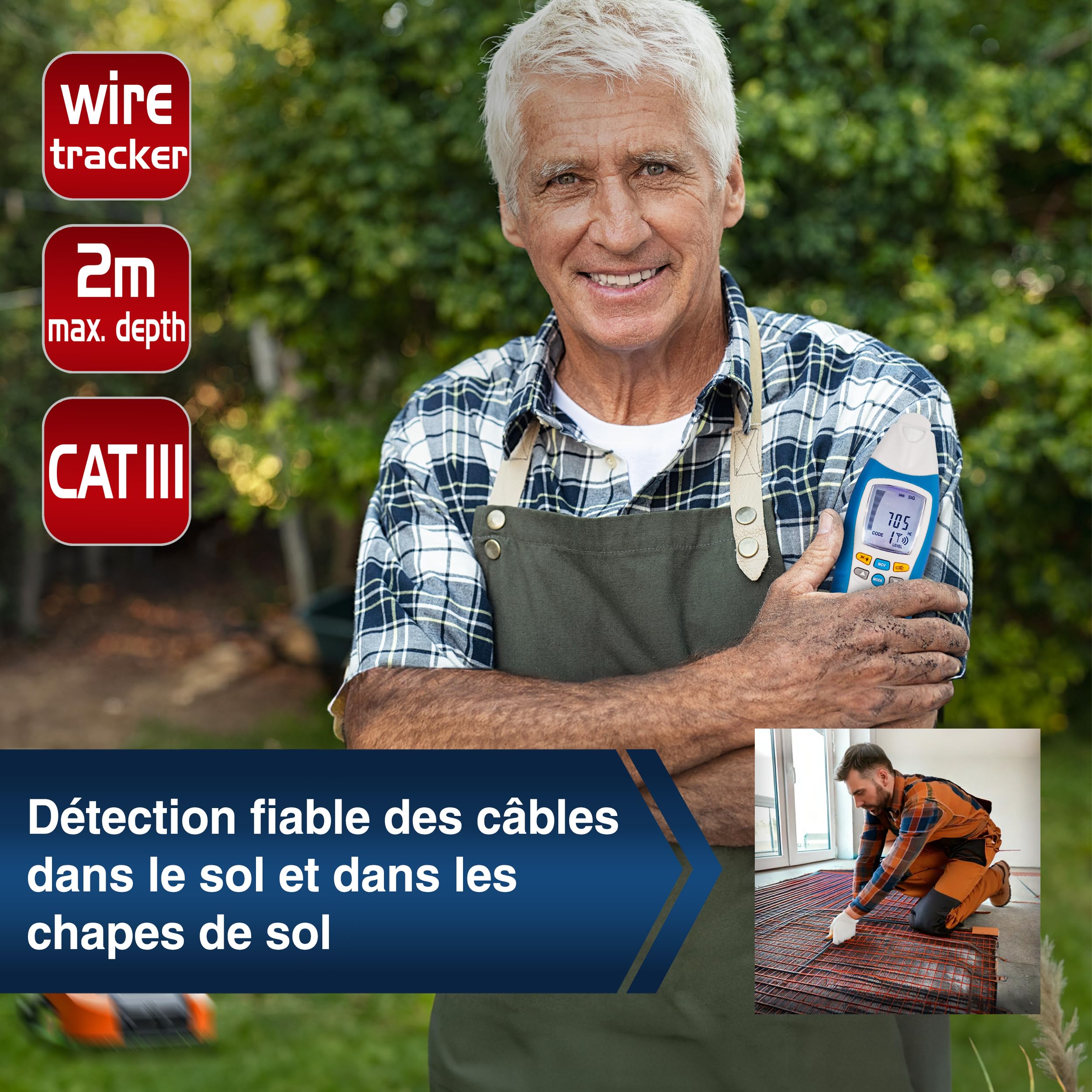 PeakTech 3435 - Détecteur de Câbles avec Émetteur et Récepteur, Voltmètre, Détecte les Courts-Circuits, Fusibles, Tuyauteries, y Compris dans les Murs, Plafonds et Sols - jusqu'à 2m de Distance