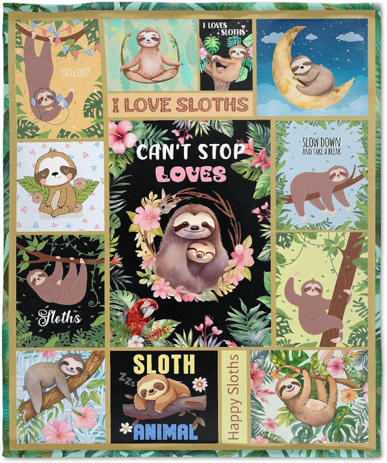 Sloth Blanket Gift for Girls Boys, Cute Sloth