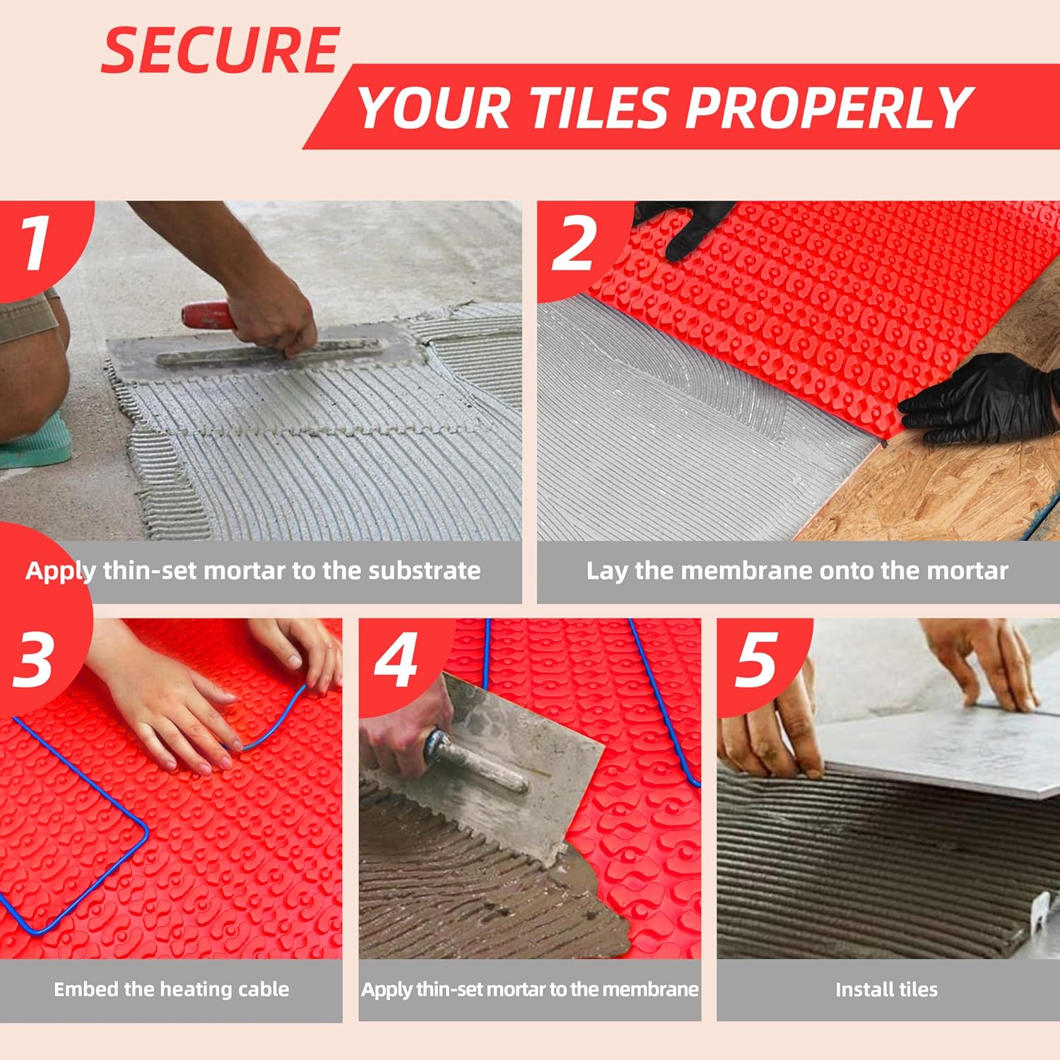 Heating Cable Uncoupling Membrane YeloDeer, Waterproofing Underlayment and Crack Prevention Membrane for Electric Floor Heating Systems 54 Sq. Ft.