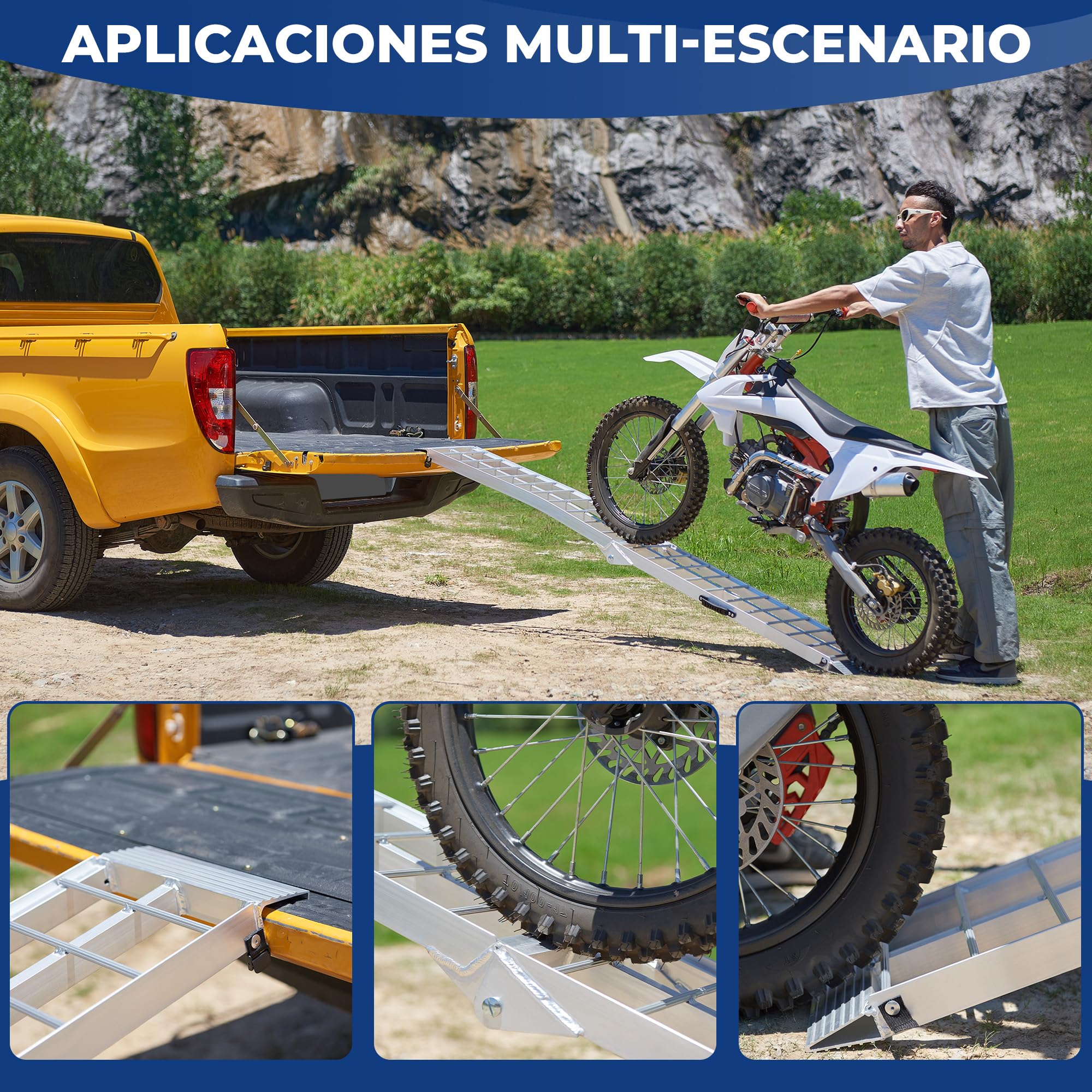 gardhom Rampa plegable para remolque, 340 kg, 226 x 30 x 5 cm, aluminio, rampa de carga para silla de ruedas, bicicleta y coche