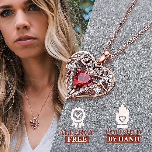 Miniatura 4 de GEMMANCE Collar de cristal de 5 corazones chapado en oro rosa de 18 quilates colgante con cadena de plata de ley 925 de 18 pulgadas  2 pulgadas