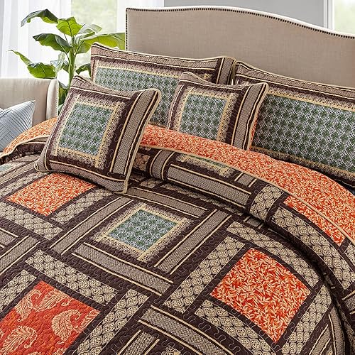 Miniatura 3 de NEWLAKE - Colcha o cubrecama de retazos de algodón, juego de edredón de 3 piezas con bordado cosido real, juego de cubrecama de tela acolchada