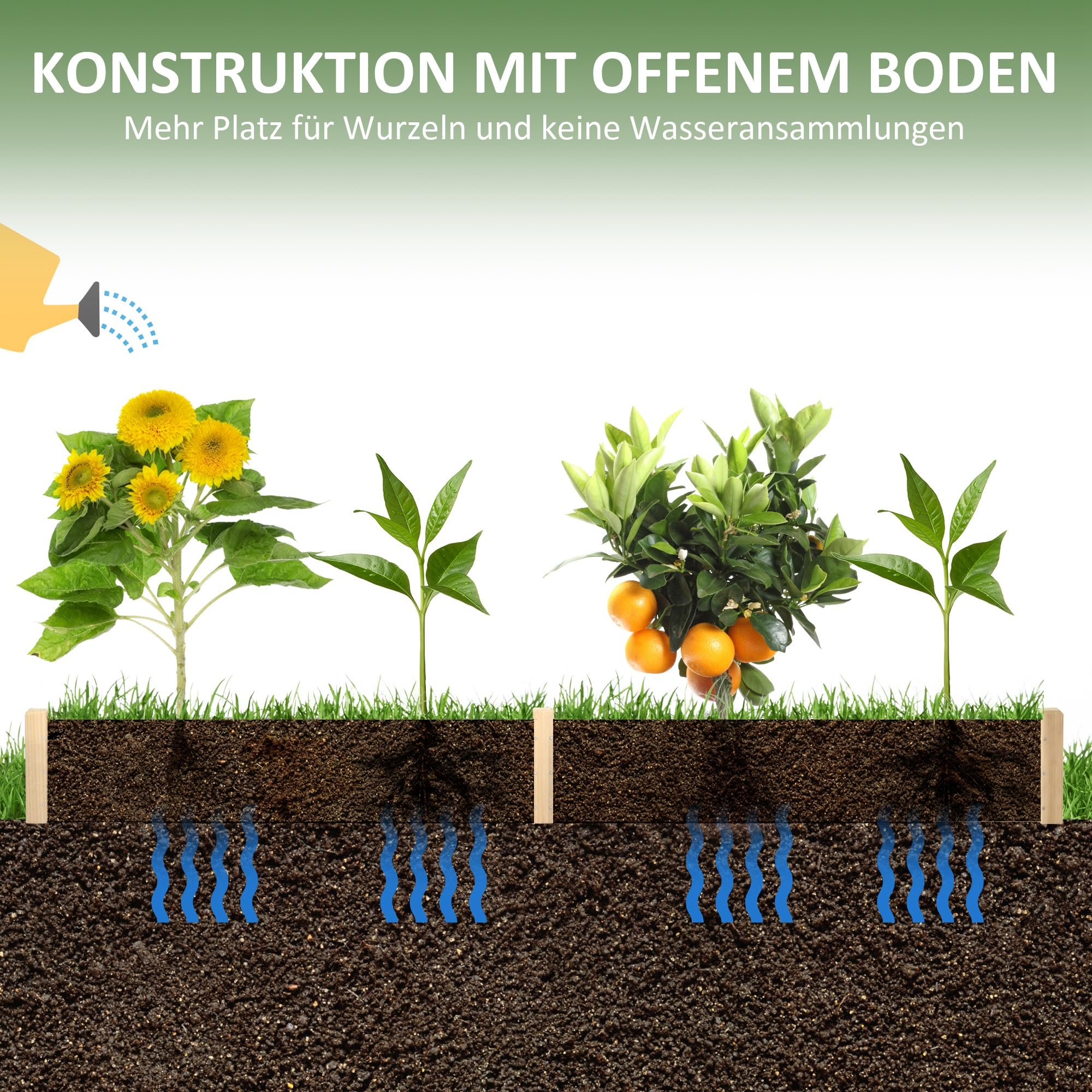 Outsunny Blumenkasten mit 2 Pflanzbereichen 244 x 61,5 x 27 cm Holz Natur