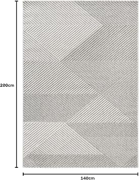 Retro Krem Gri Geometrik Desenli Tozumaz Salon Koridor Balkon Teras Bahçe Oturma Odası Halısı 19270a, 140 x 200