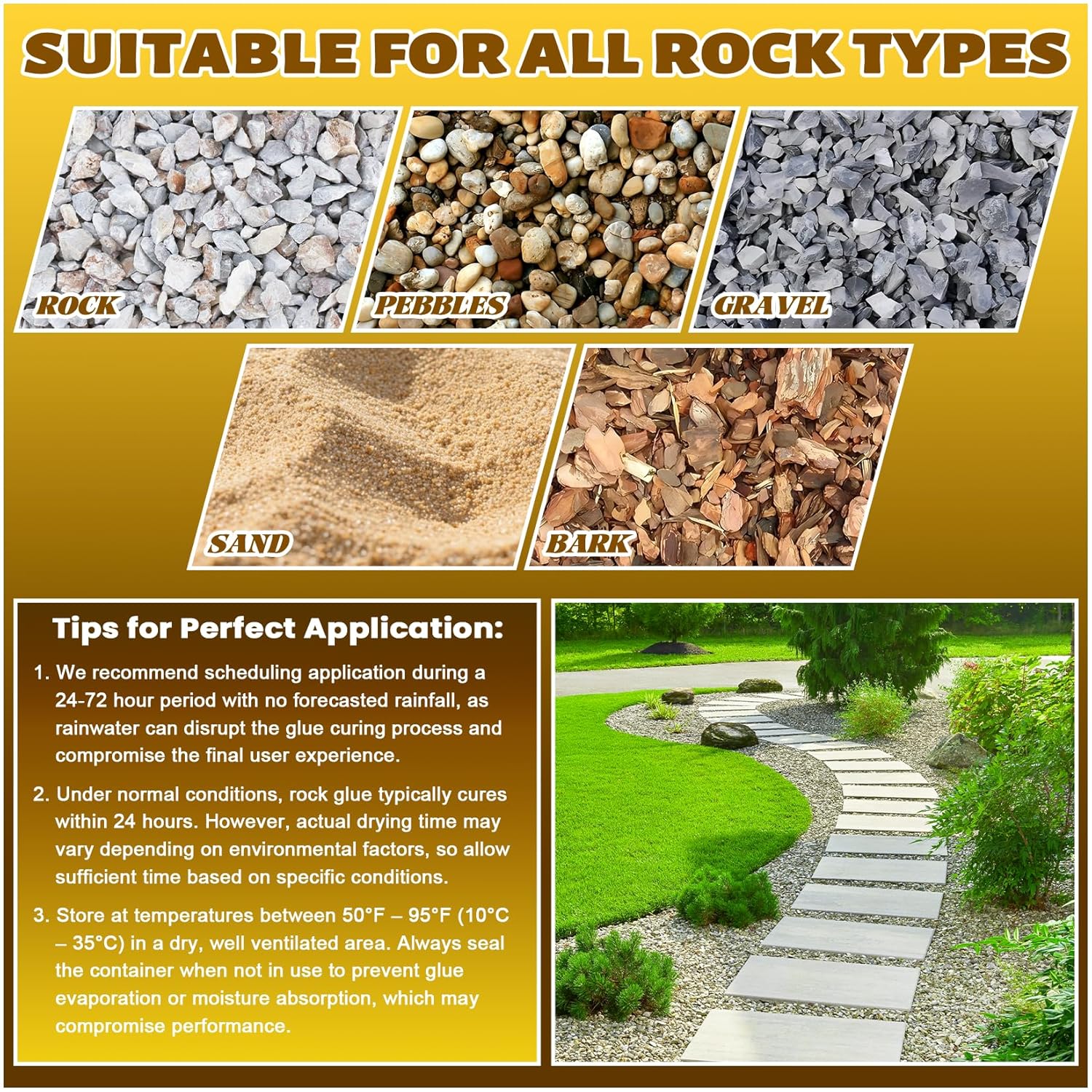Rock Glue - 64OZ Ultra Strength Mulch Glue for Landscaping, Non-Toxic, Long-Lasting, Gravel Binder for Pea Gravel, Pebbles, Stones for Outdoor Garden Borders, Yard, Paths, Patios