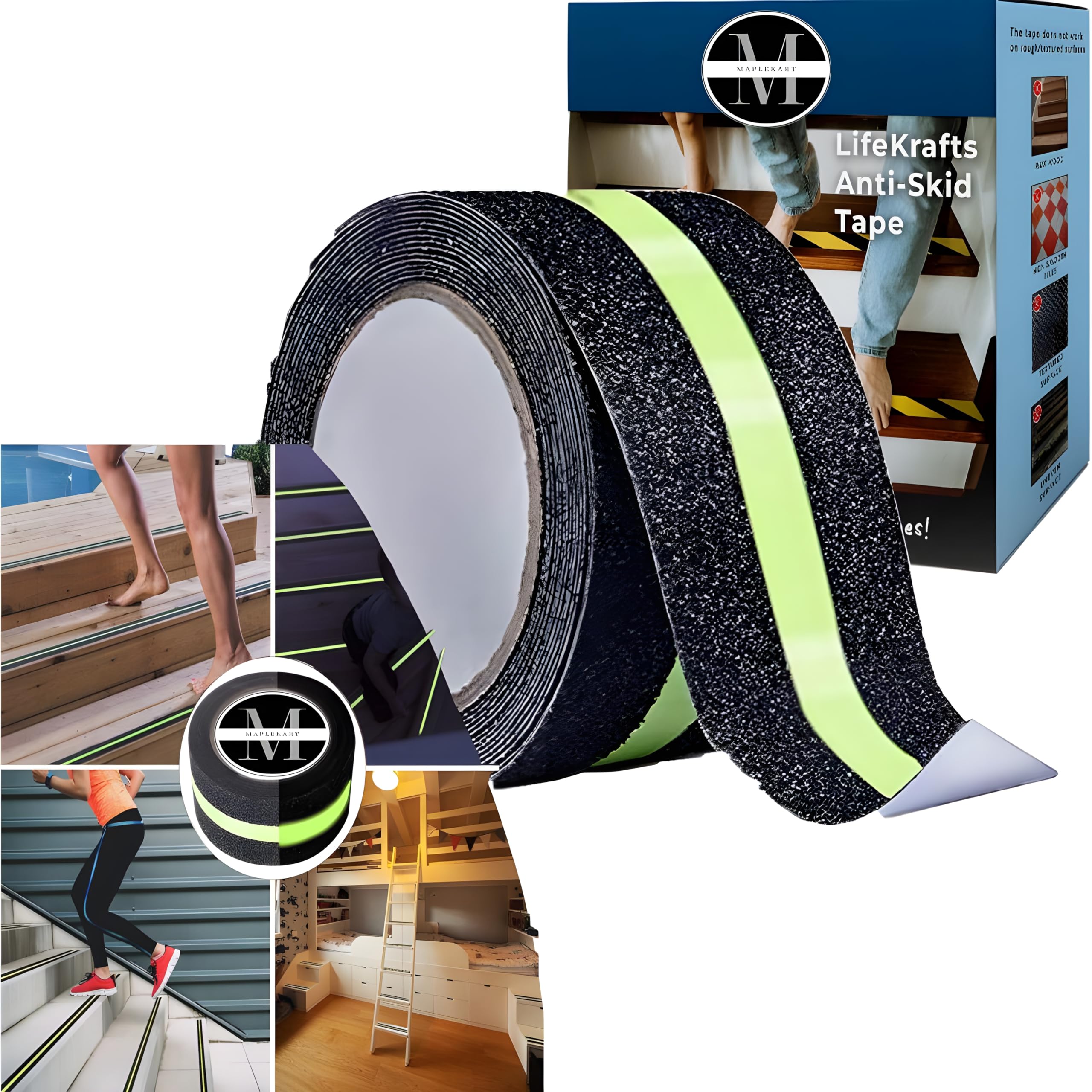 Maplekart Anti Skid Tape for Stairs Glow in the Dark, Anti Slip, Non-Slip Traction Tape, Safety Skid Tap with Radium For Slippery and Surfaces, (Black and Glow, 5 M x 50 mm) (B0D42514YW) Amazon Price History, Amazon Price Tracker