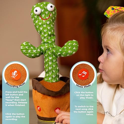Miniatura 3 de Chuchik Juguete de cactus parlante bailarín para bebés 60 canciones el juguete de cactus cantante con 3 trajes intercambiables juguete de cactus de