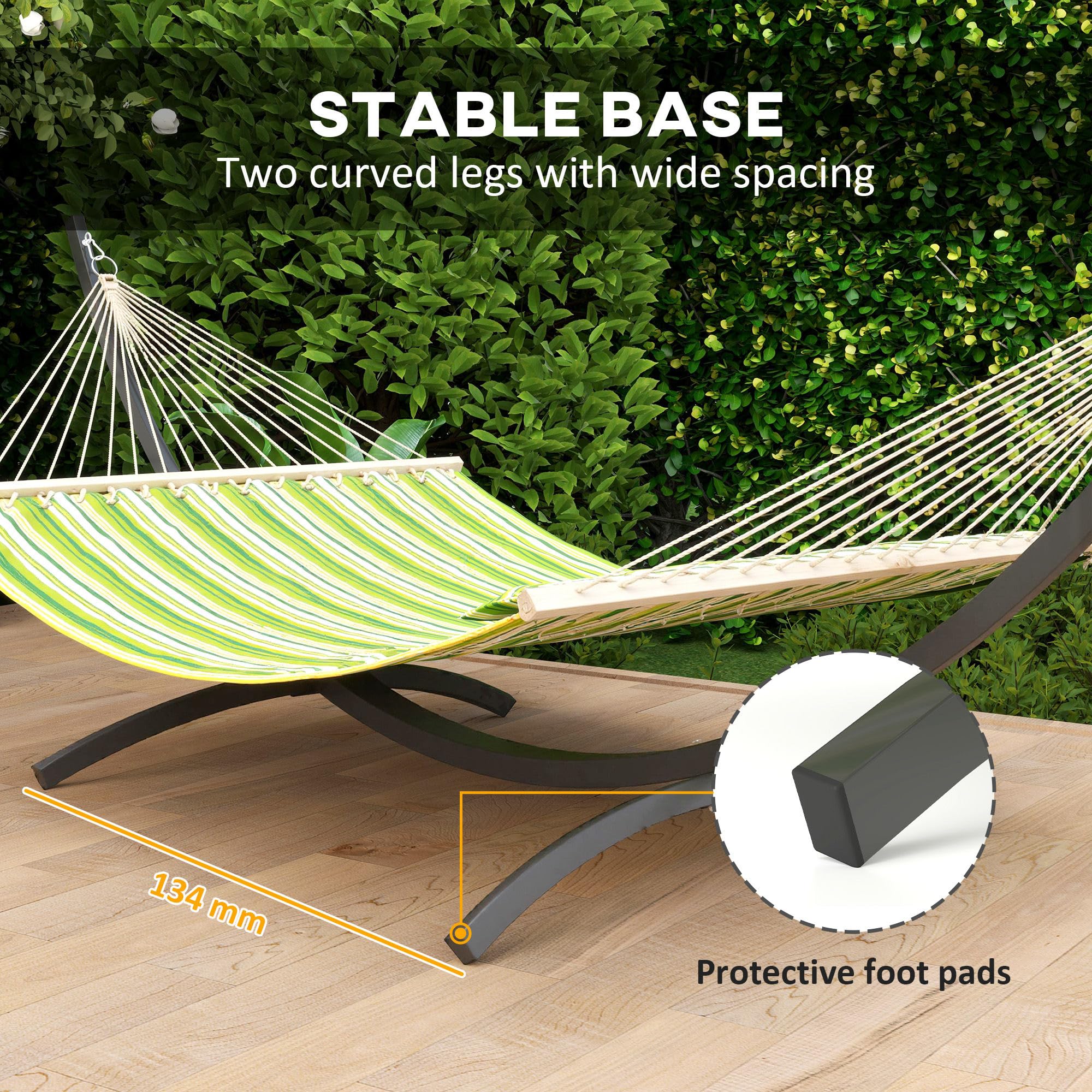 Outsunny Supporto per Amaca in Metallo con Ruote, Supporto per Amaca con carico Massimo di 150 kg con Catene, Ganci, per Uso Esterno e Interno, 337 x 118 x 118 cm Nero